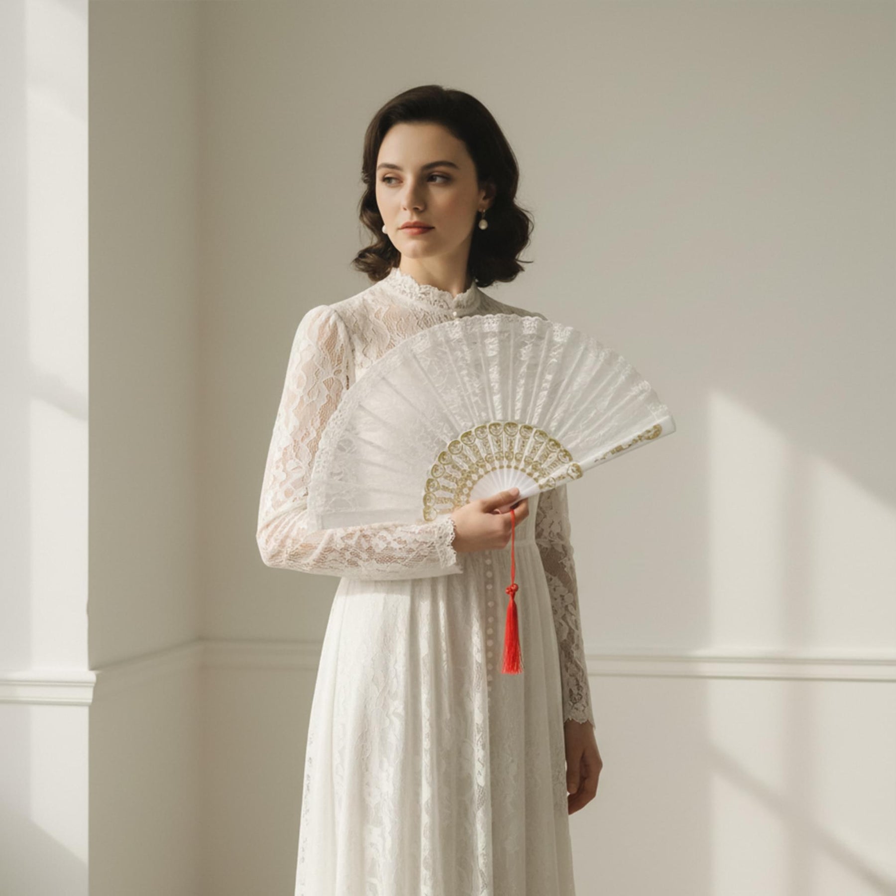 White Lace Fan Adult Costume Accessory