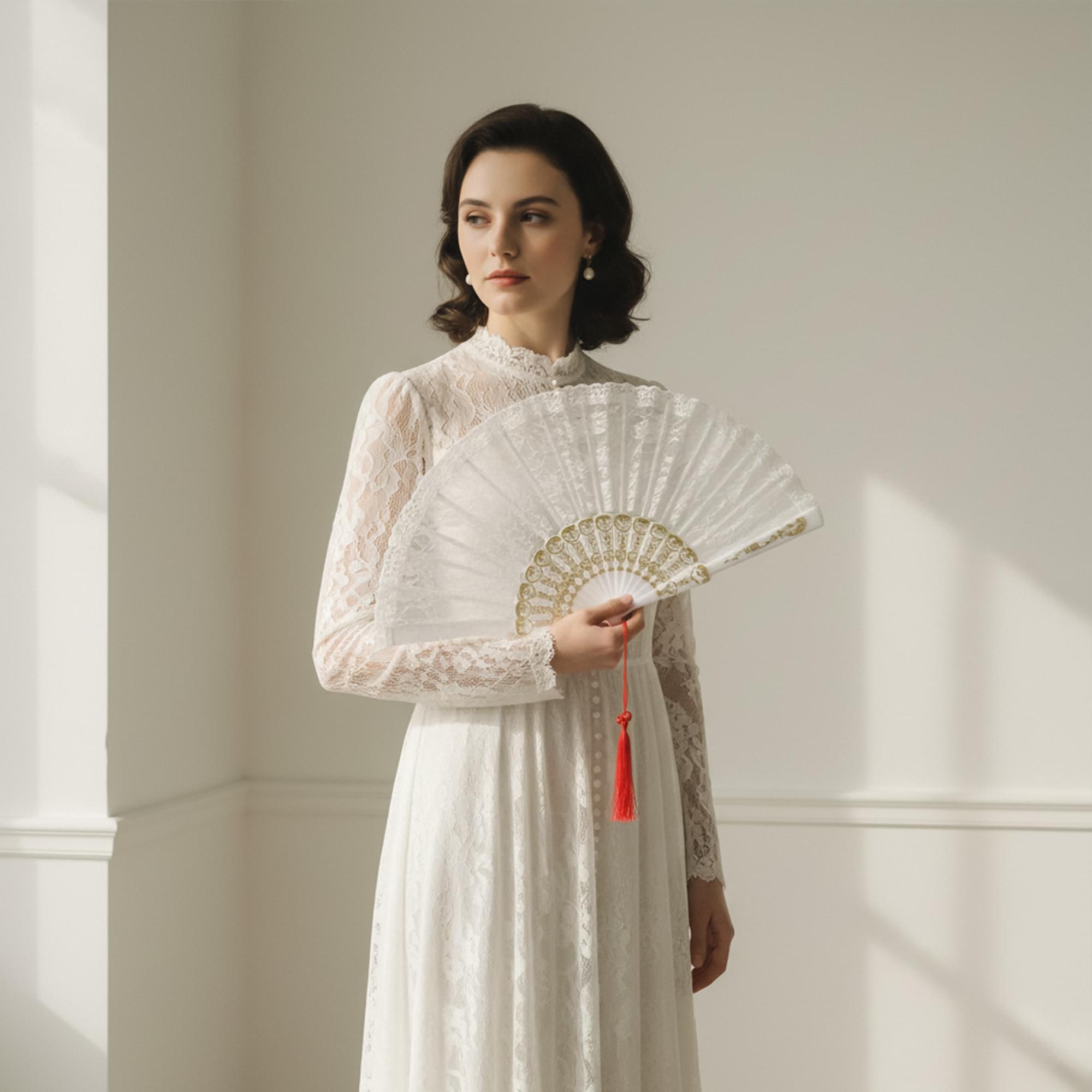 White Lace Fan Adult Costume Accessory