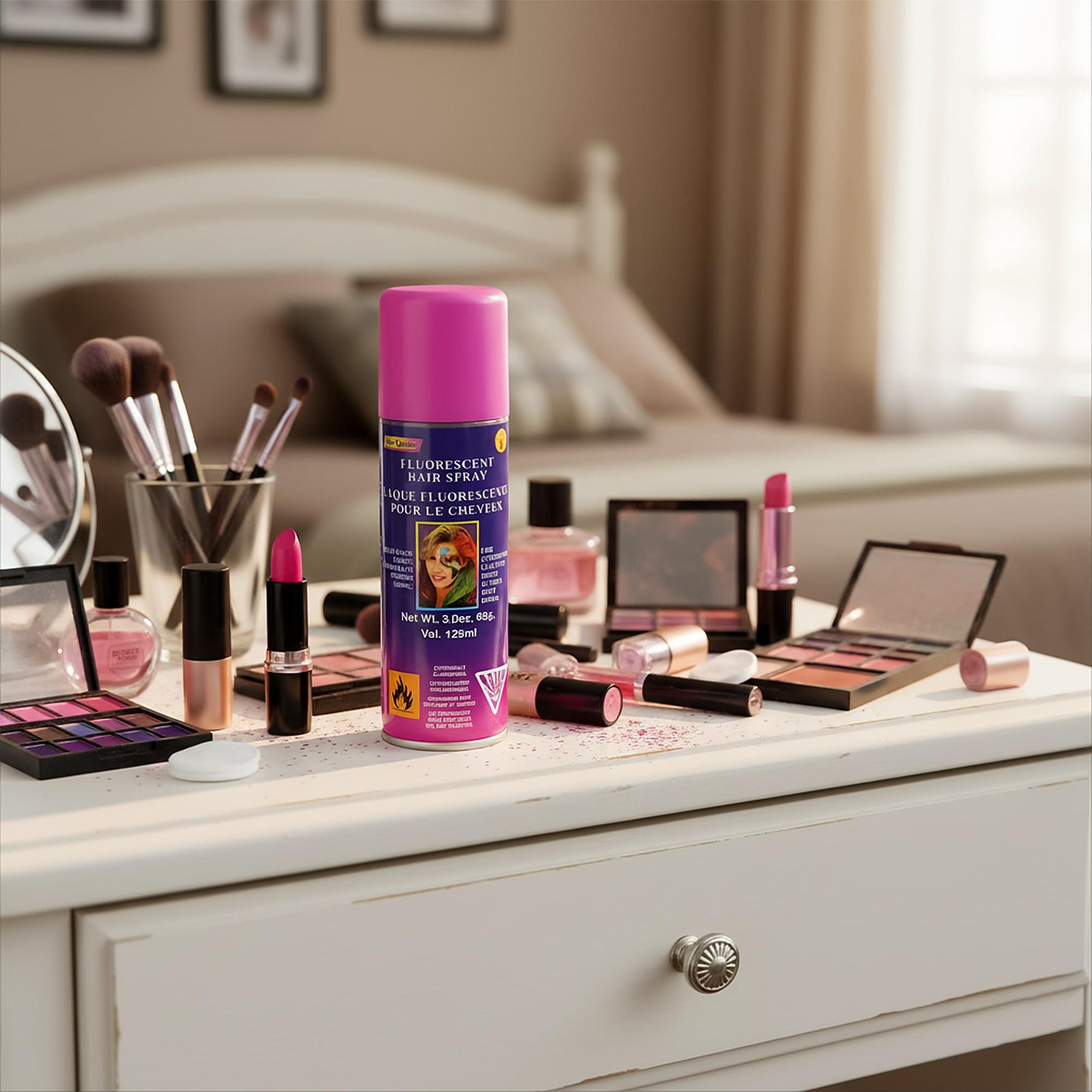 Fluorescent Pink Hair Spray Costume Accessory