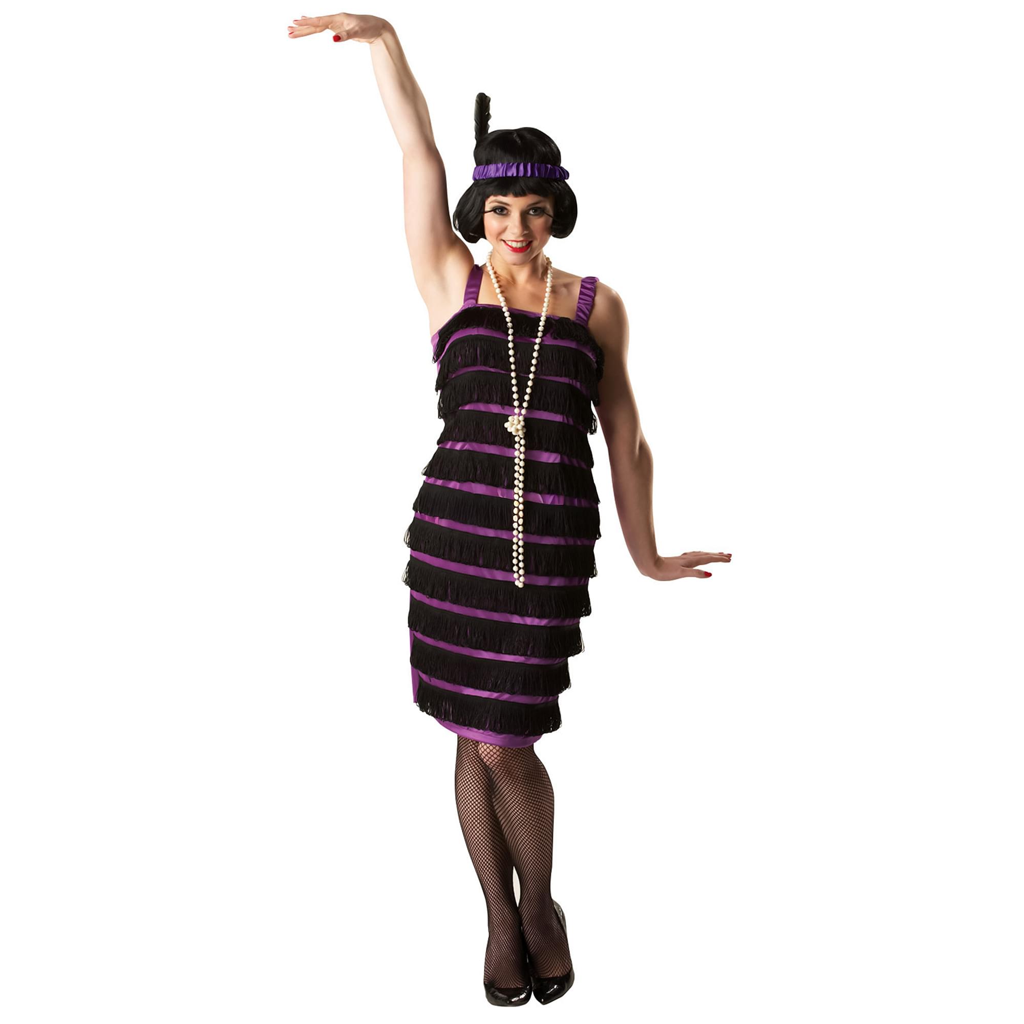 Purple & Black Flapper Adult Costume Dress