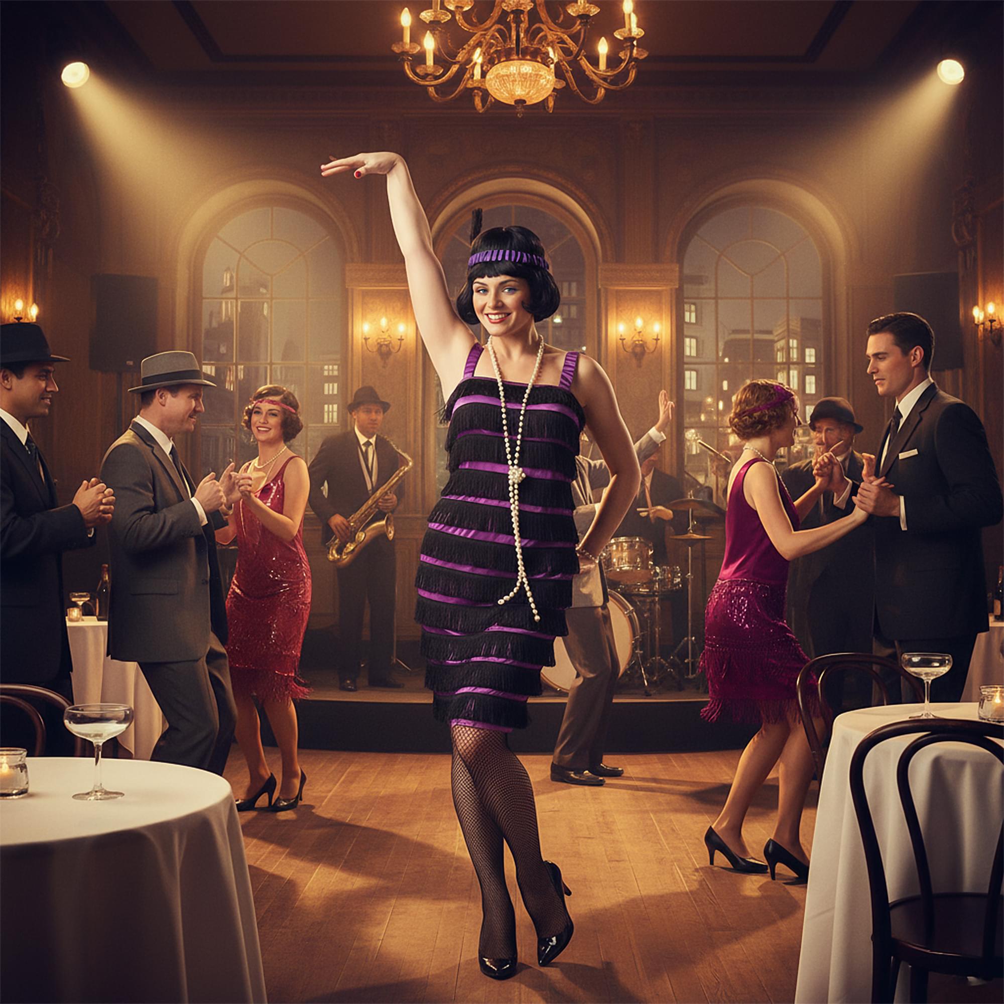 Purple & Black Flapper Adult Costume Dress