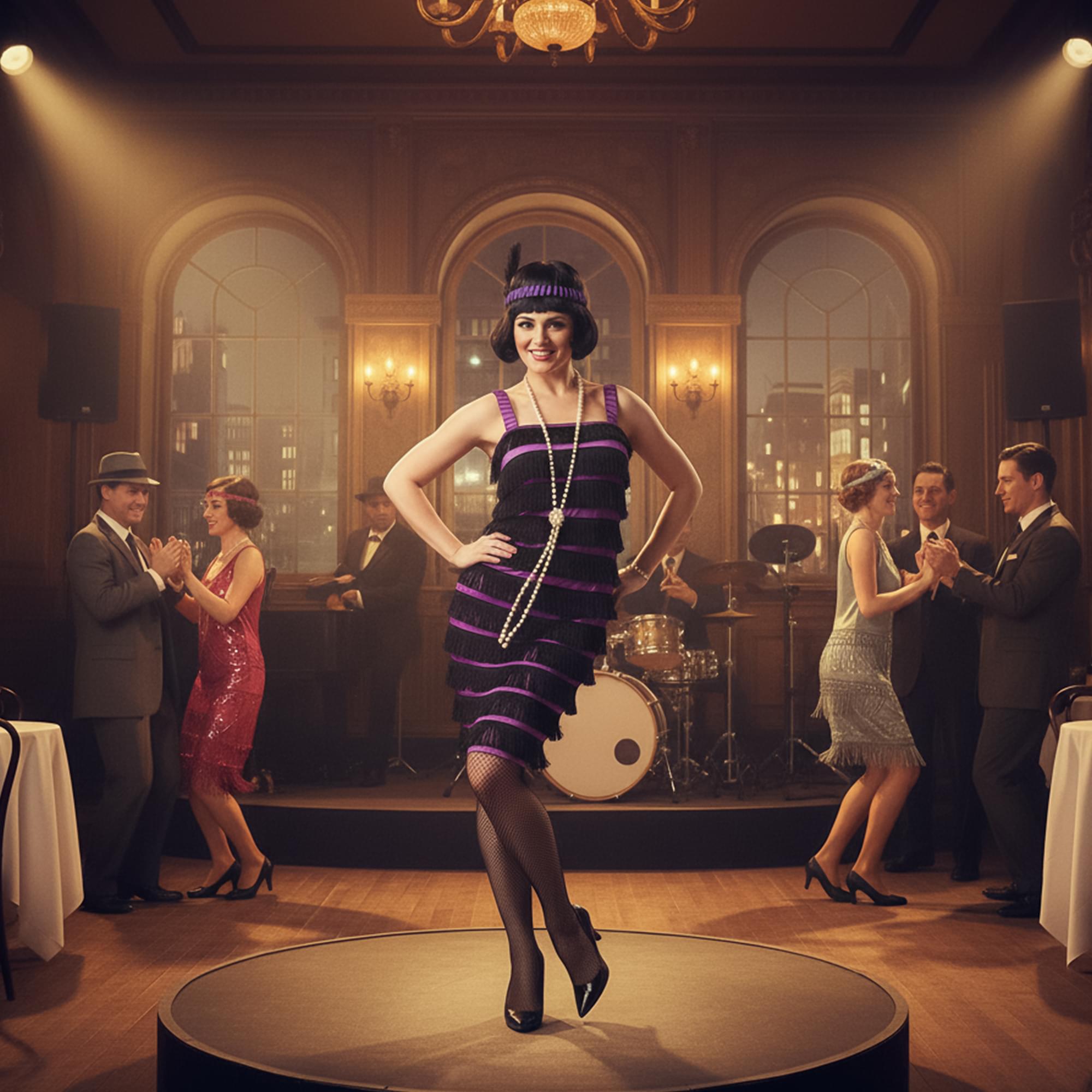 Purple & Black Flapper Adult Costume Dress