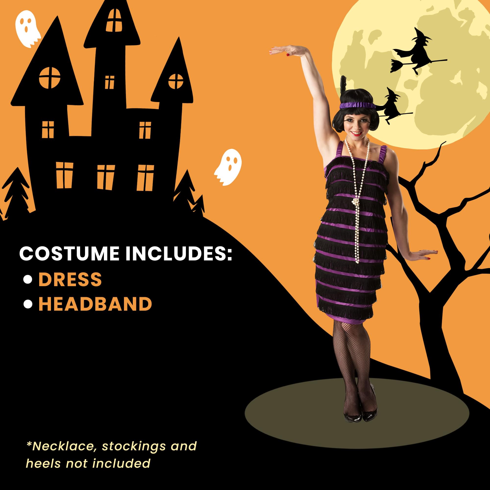 Purple & Black Flapper Adult Costume Dress