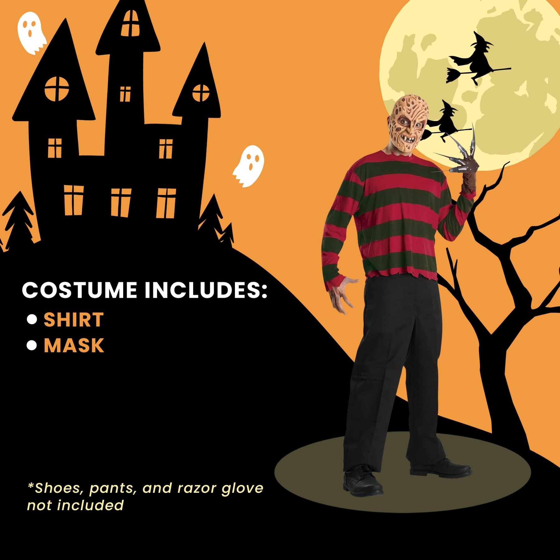 A Nightmare On Elm Street Freddy Adult Costume Shirt With Mask | One Size