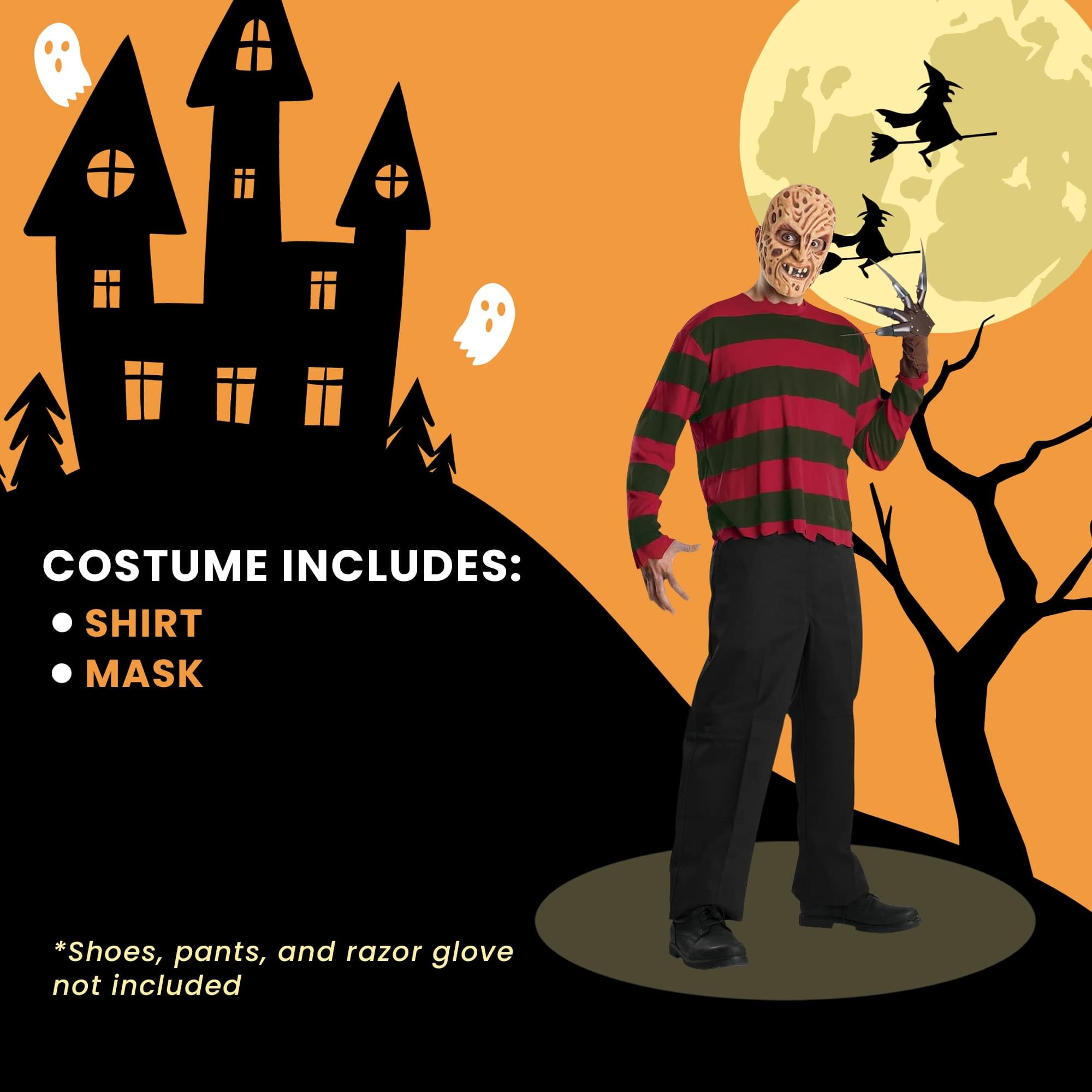 A Nightmare On Elm Street Freddy Adult Costume Shirt With Mask | One Size