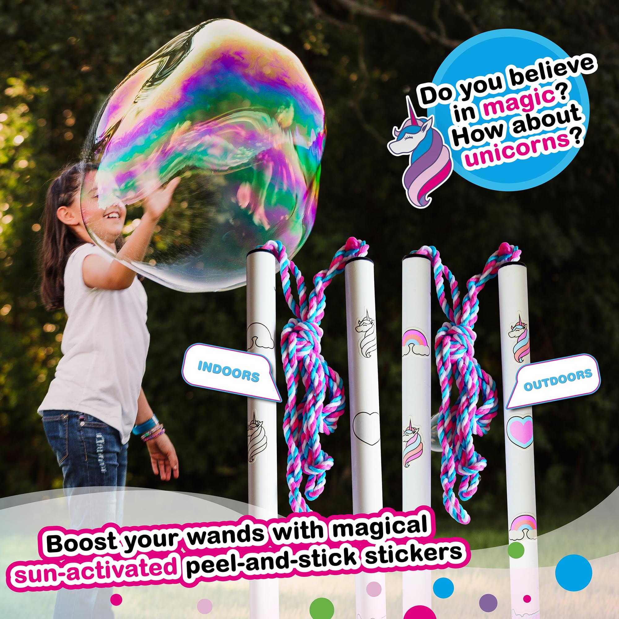 WOWmazing Unicorn Giant Bubble Kit | Wand + 2 Packets Bubble Concentrate + 8 Stickers