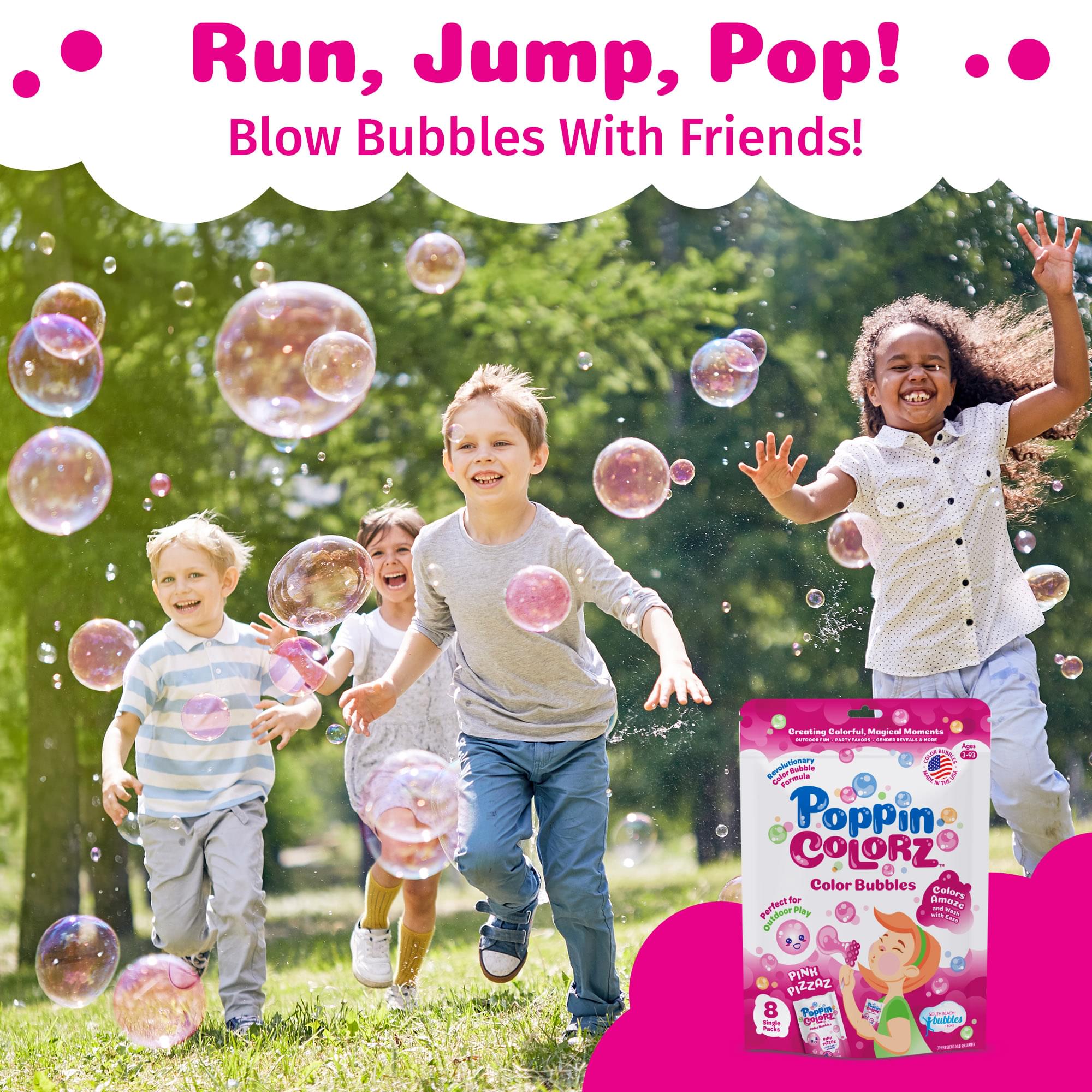 PoppinColorz 8-Piece Bubble Solution and Wands Party Pack | Pink Pizzaz
