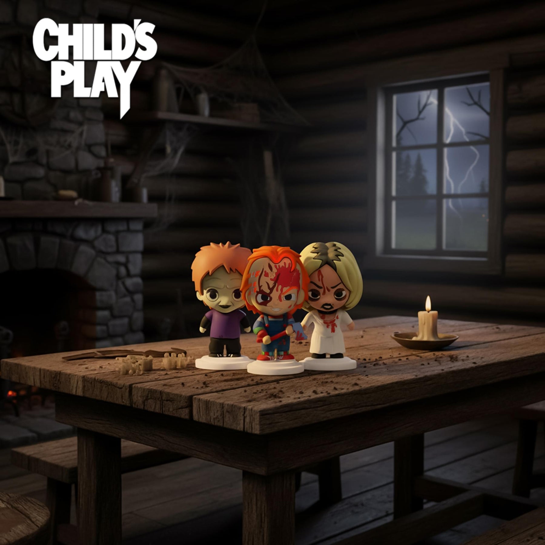 Child's Play 3 Inch Pokis Mini Figure Set | 3-Piece Chucky Family