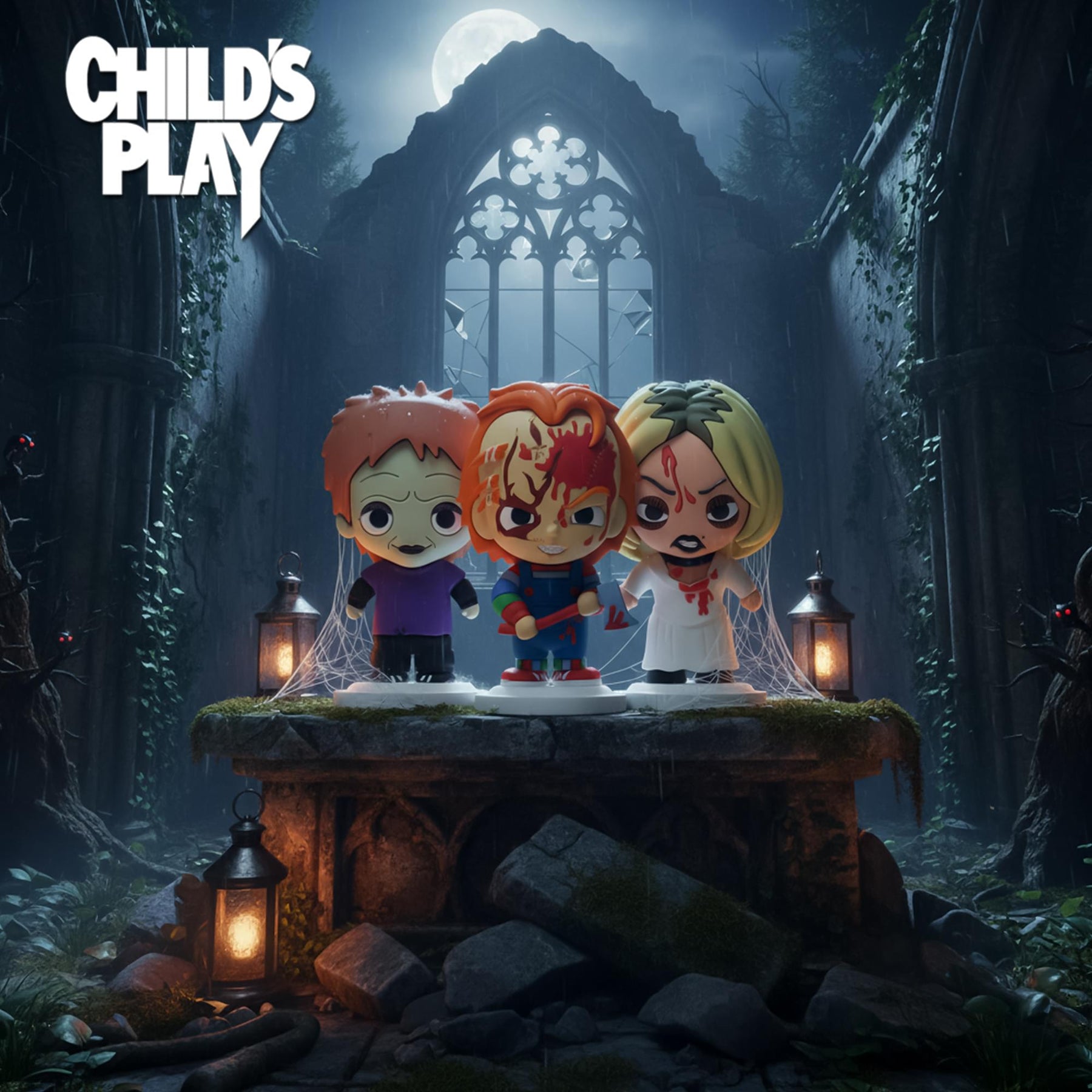 Child's Play 3 Inch Pokis Mini Figure Set | 3-Piece Chucky Family
