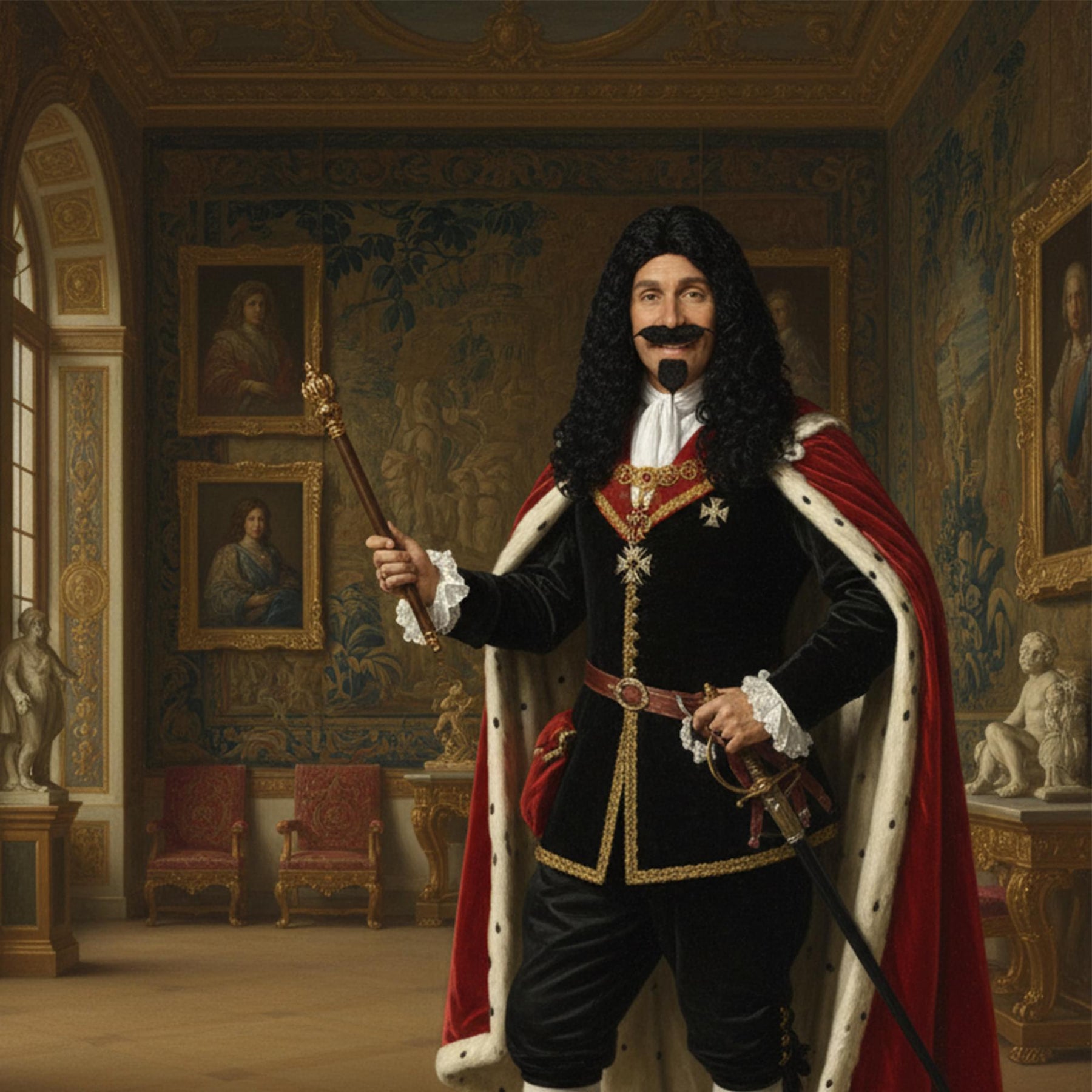 King Charles Musketeer Black Wig Costume Accessory