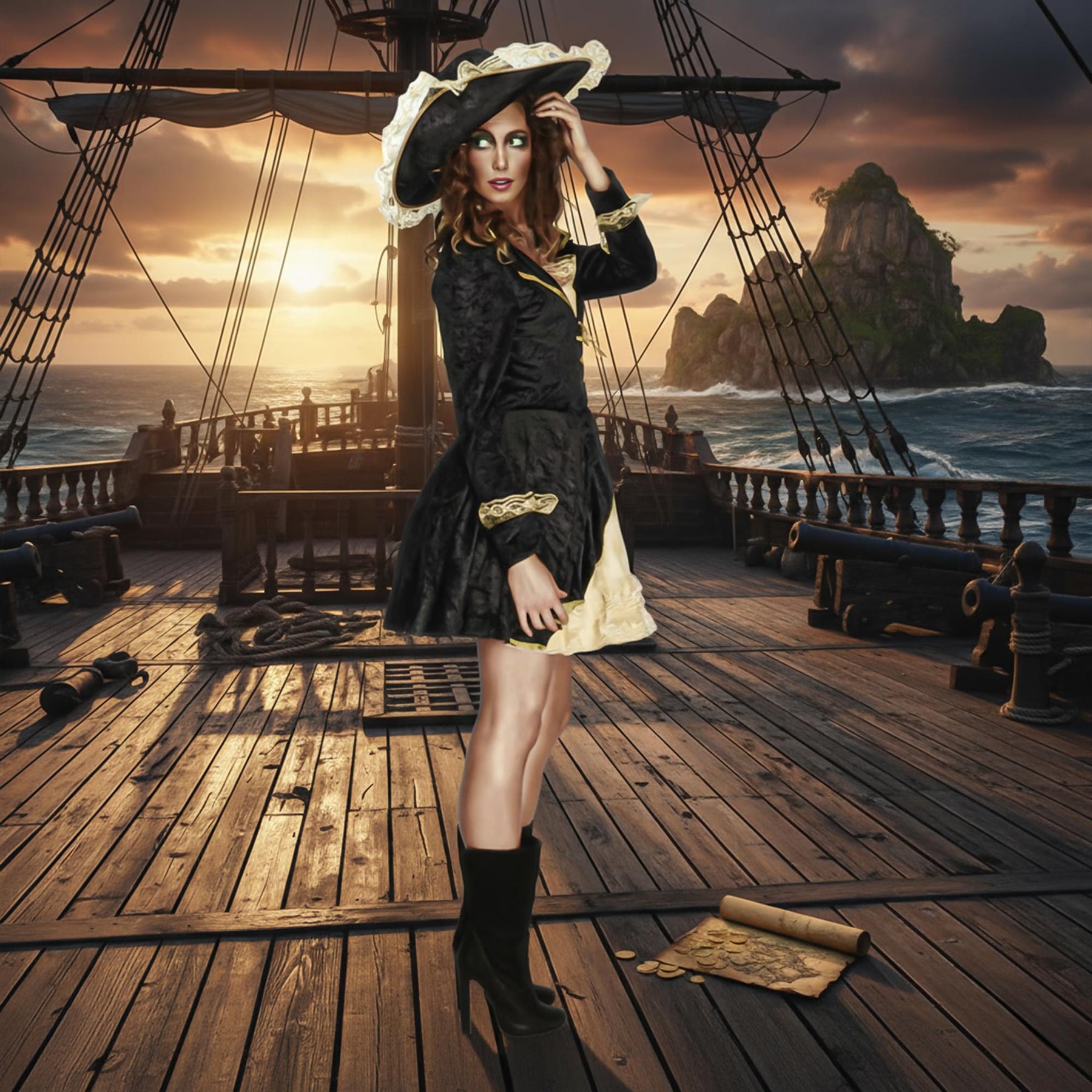 Fever Swashbuckler Black/gold Adult Costume