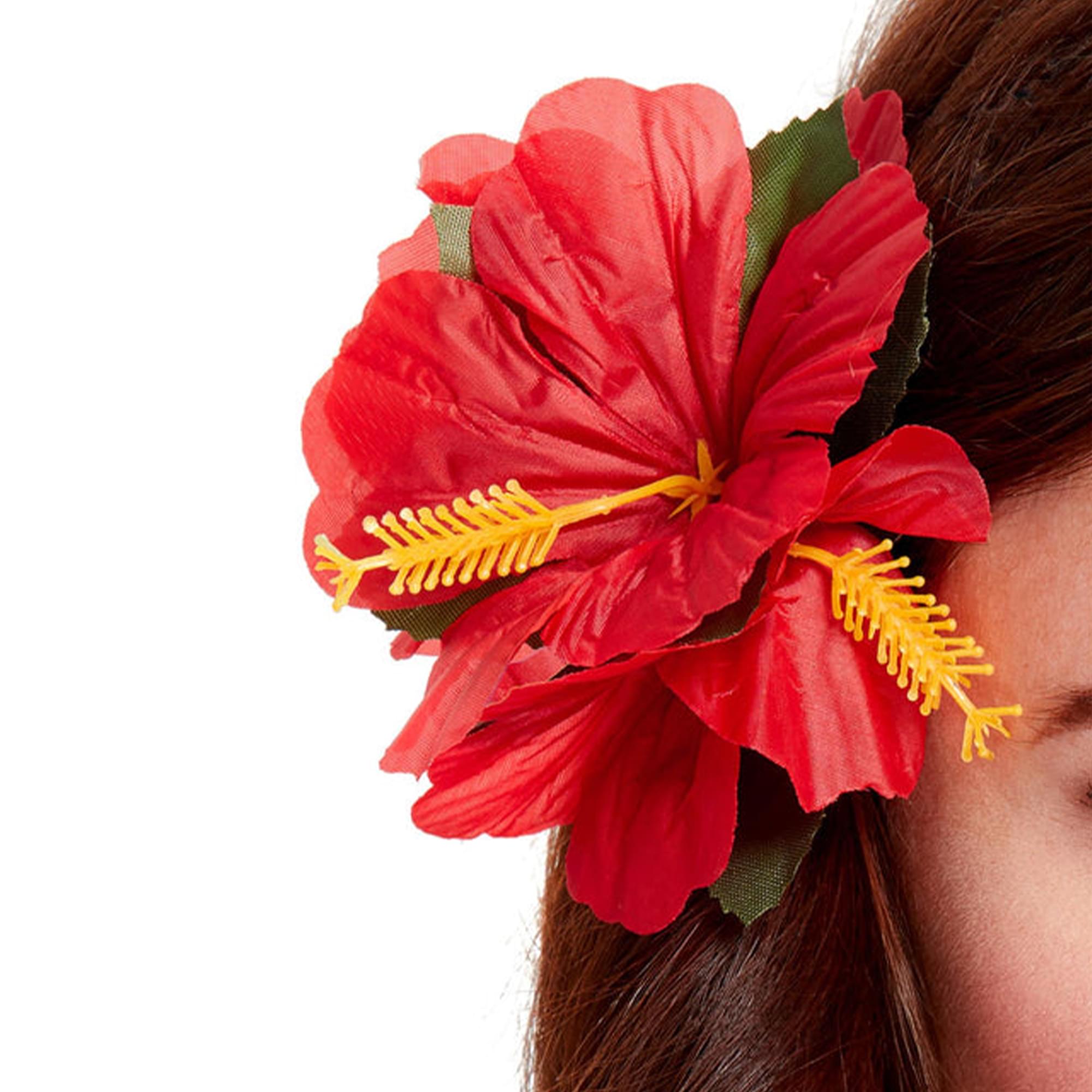 Red Hawaiian Flower Hair Clip Adult Costume
