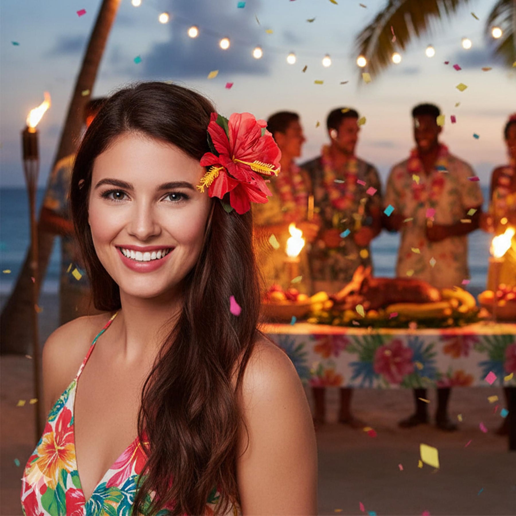 Red Hawaiian Flower Hair Clip Adult Costume