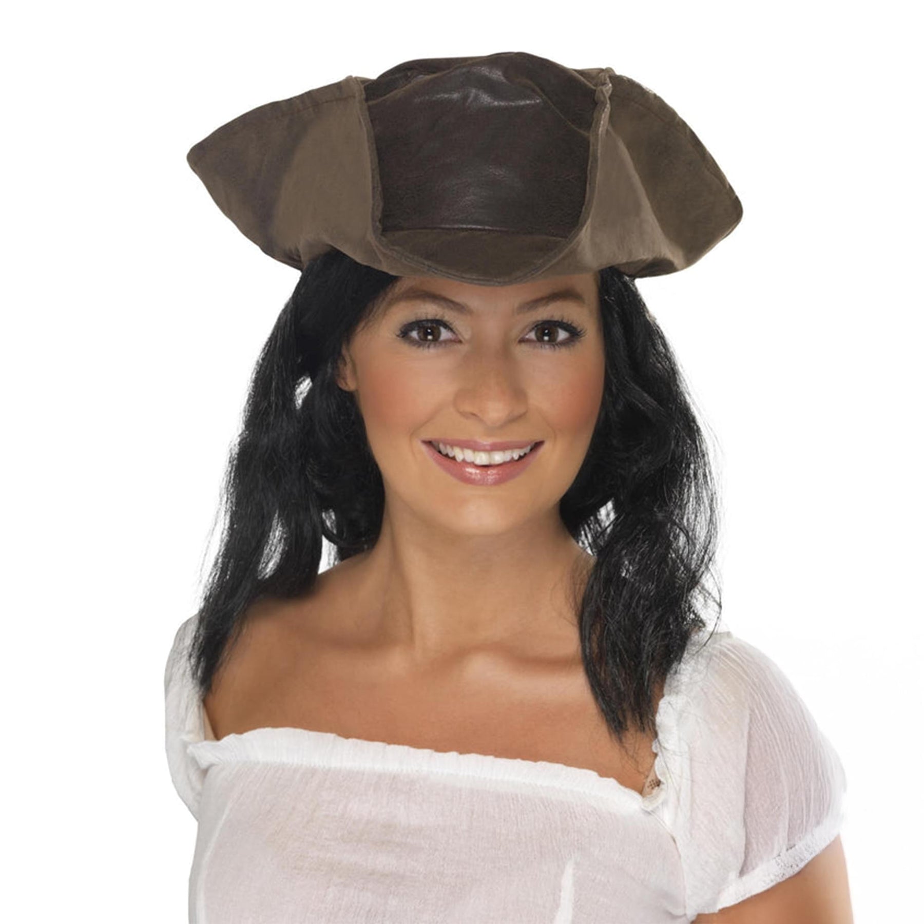 Pirate Hat with Hair Brown Costume Accessory