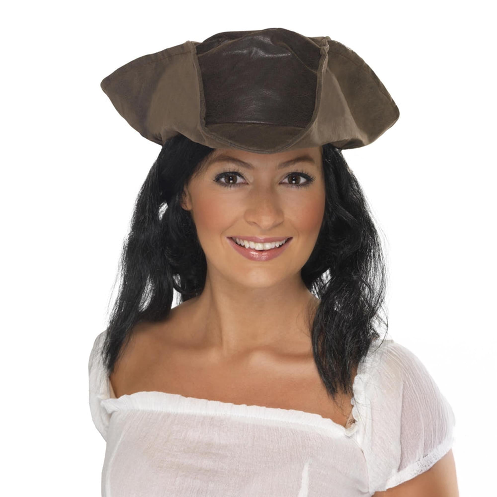 Pirate Hat with Hair Brown Costume Accessory