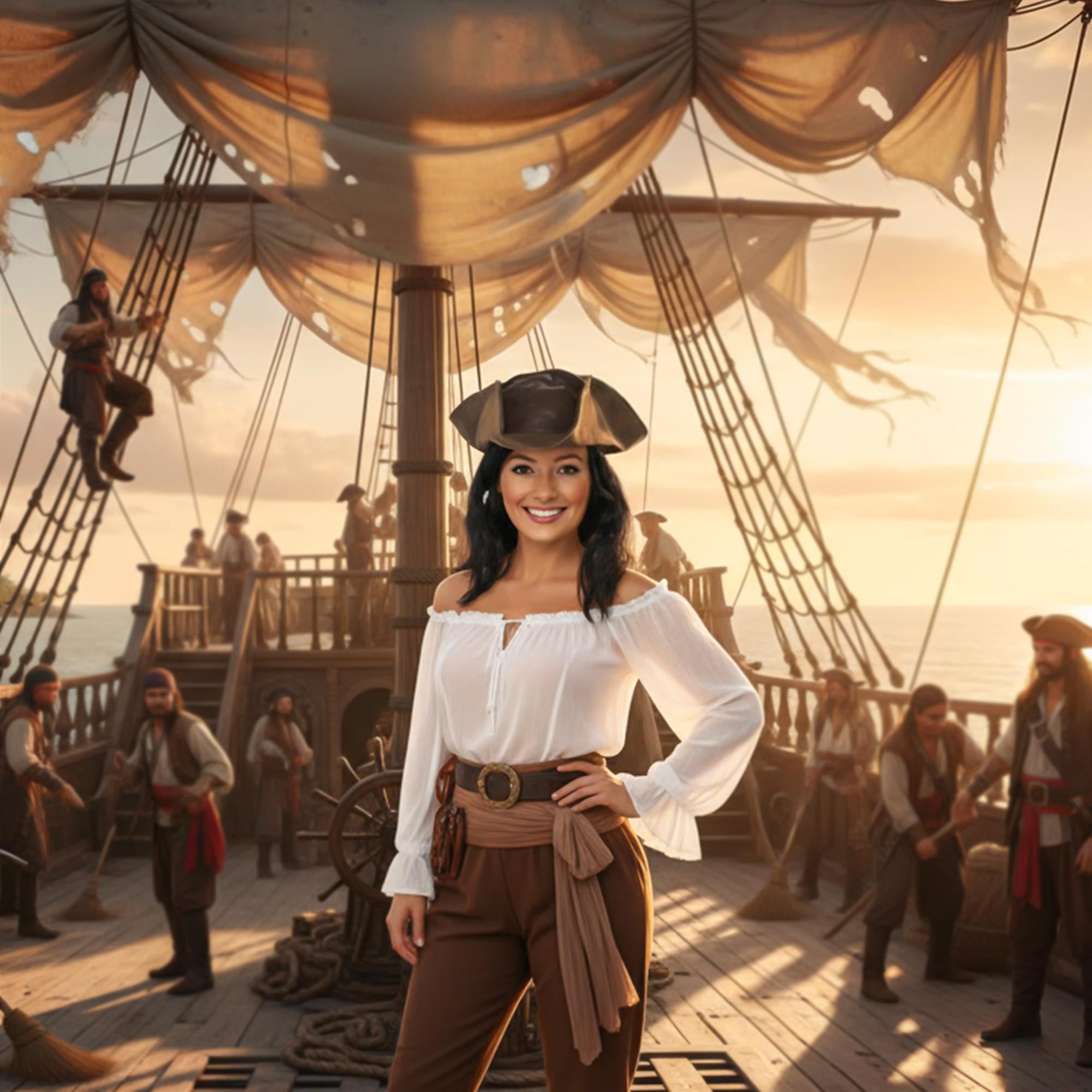 Pirate Hat with Hair Brown Costume Accessory