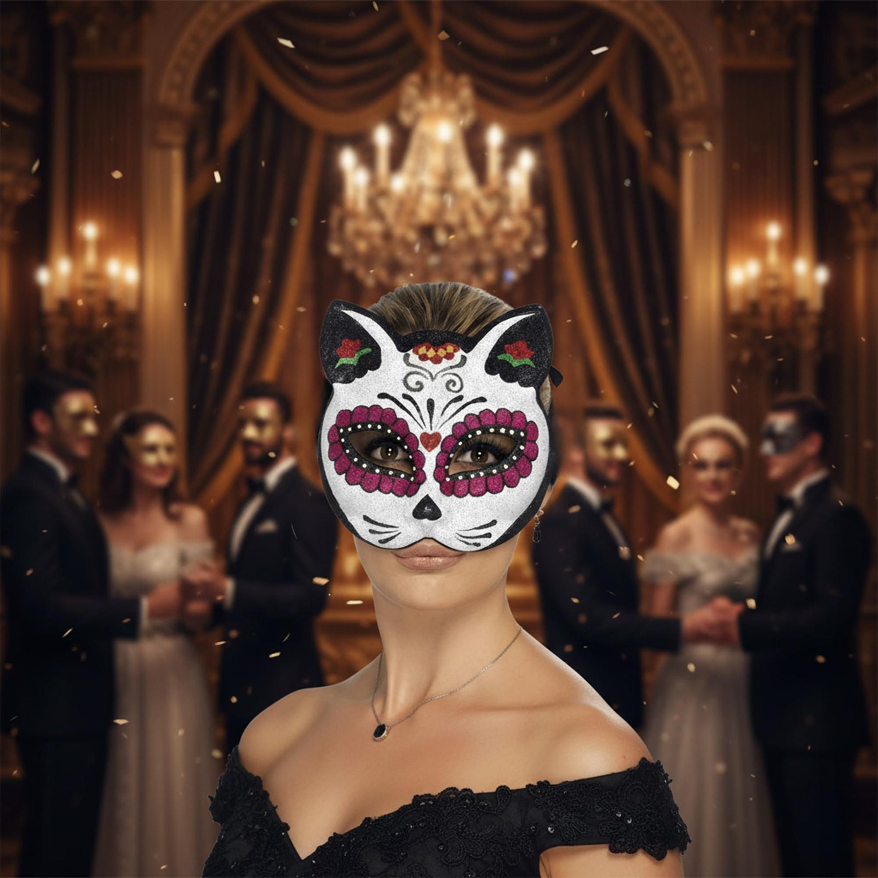 Sugar Skull Cat Eye Mask Costume Accessory