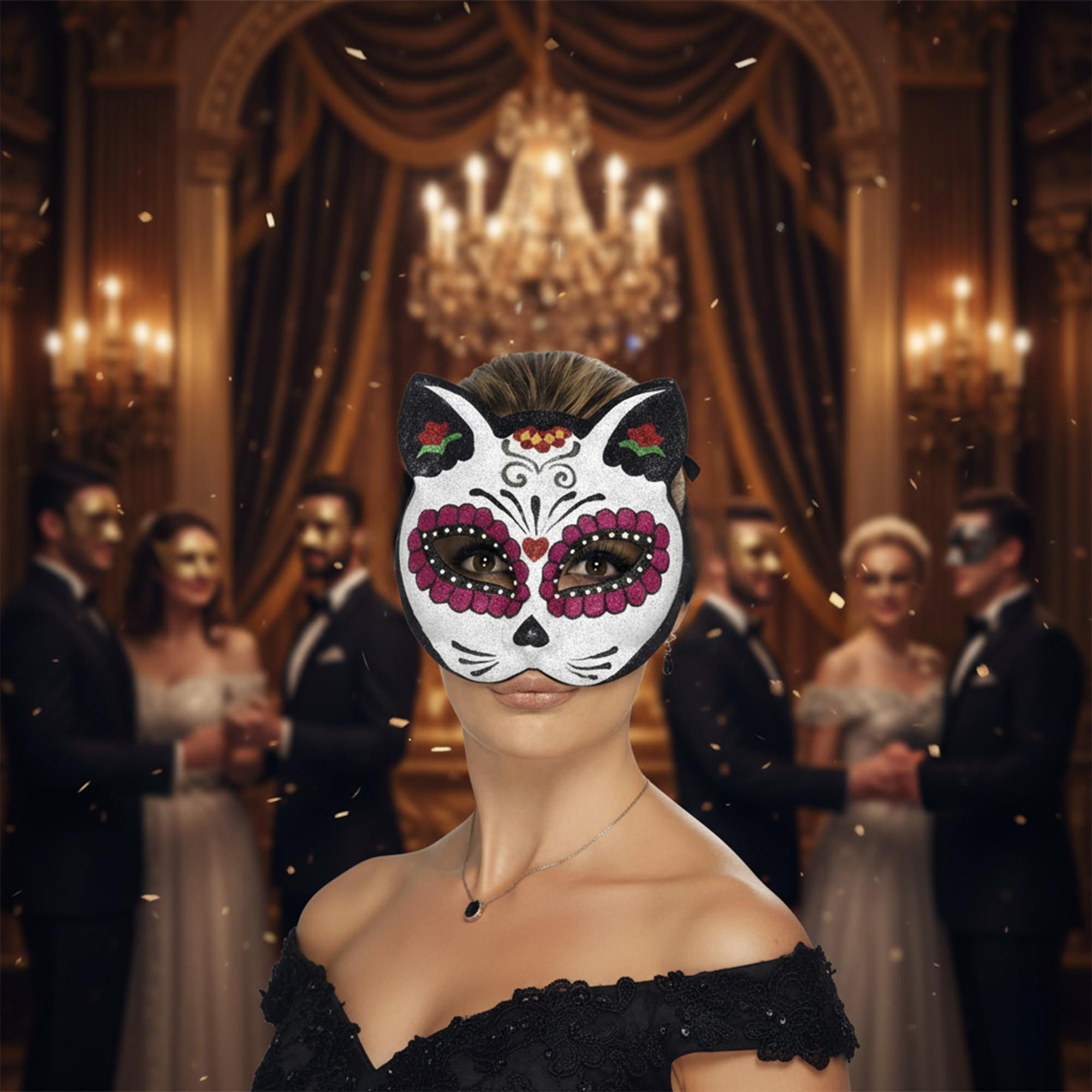 Sugar Skull Cat Eye Mask Costume Accessory