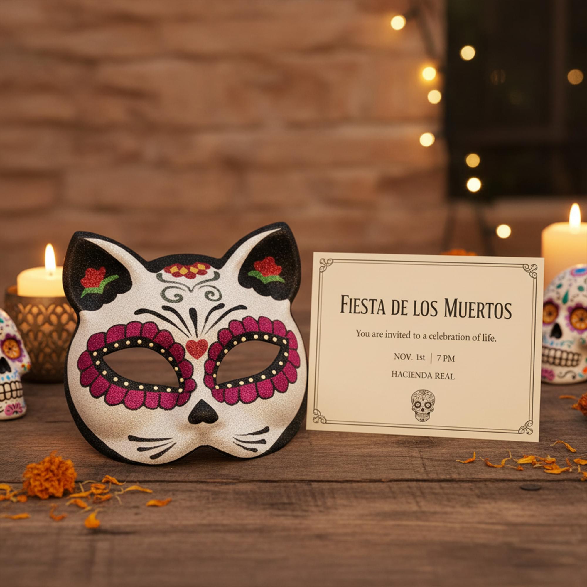 Sugar Skull Cat Eye Mask Costume Accessory