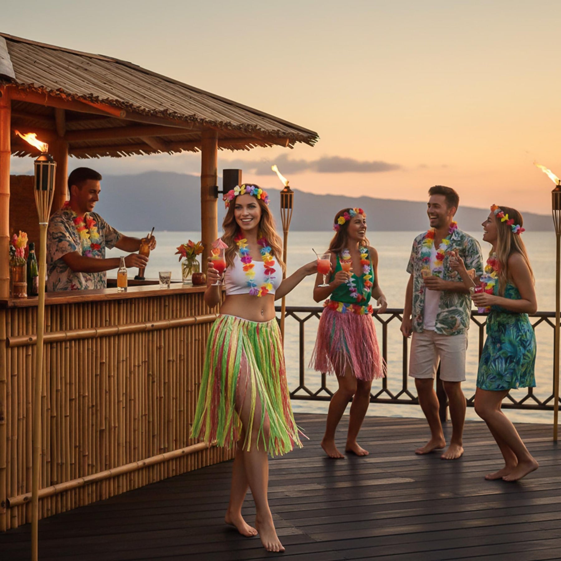 Multi-coloured Hula Skirt Adult Costume