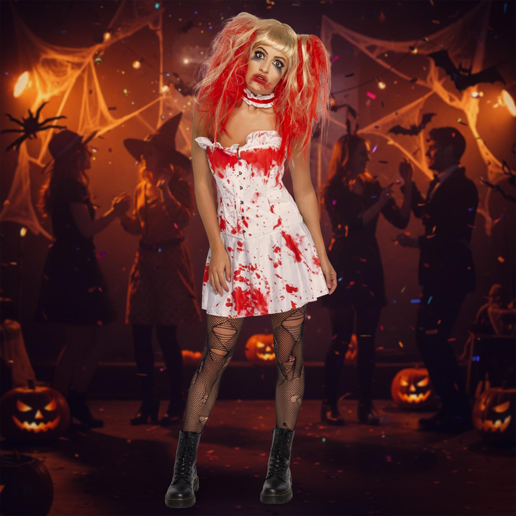 Blood Drip Blonde & Bright Red Wig Costume Accessory