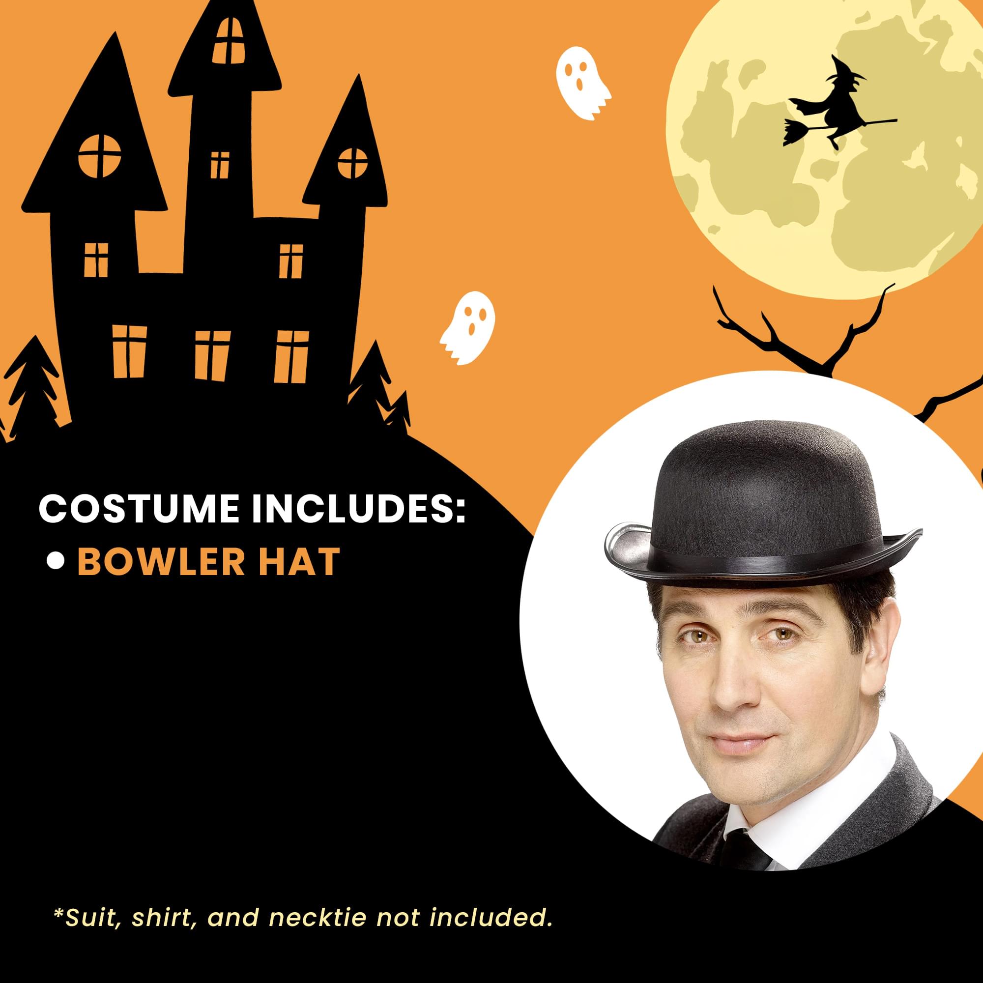 Black Bowler Hat Adult Costume Accessory