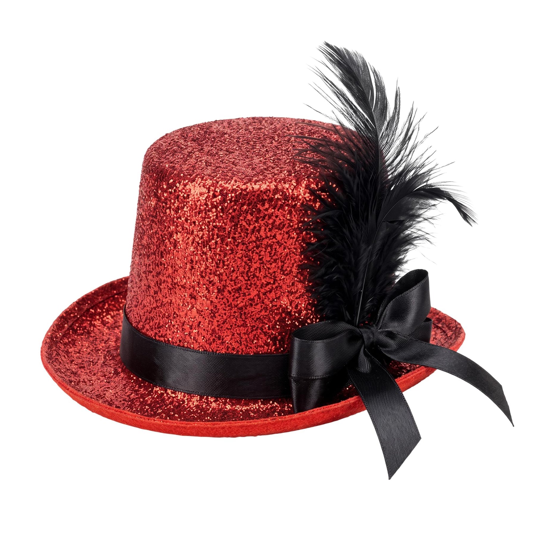 Red Mini Top Hat With Feather Adult Costume Accessory
