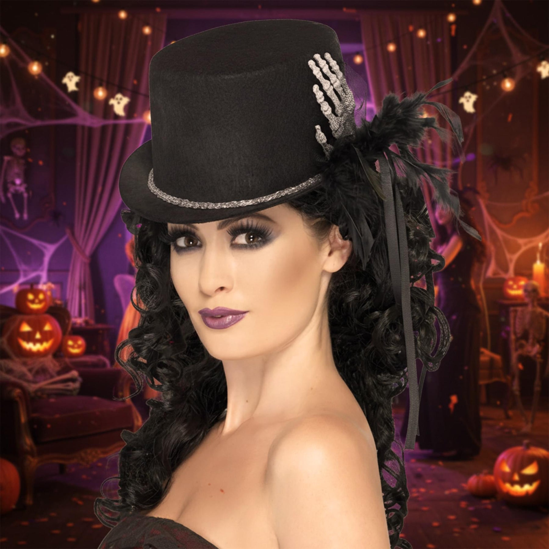 Top Hat with Skeleton Hand Costume Accessory