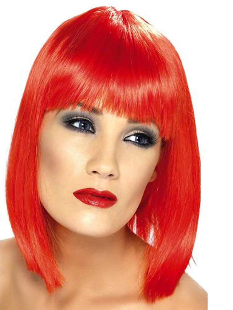 Short Neon Red Glamourama 80's Punk Rock Adult Costume Wig