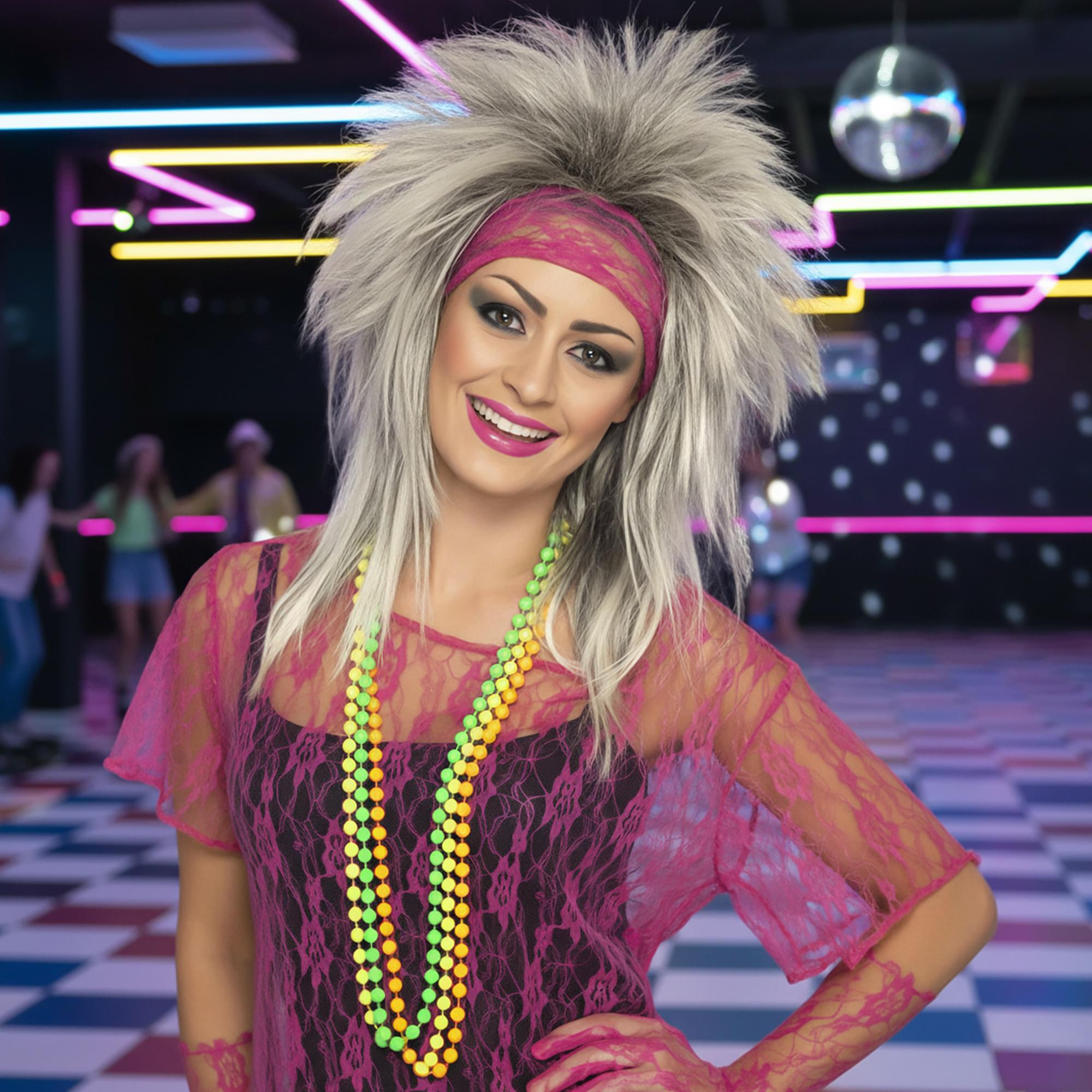 80s Lace Net Vest, Gloves & Headband Costume Accessory