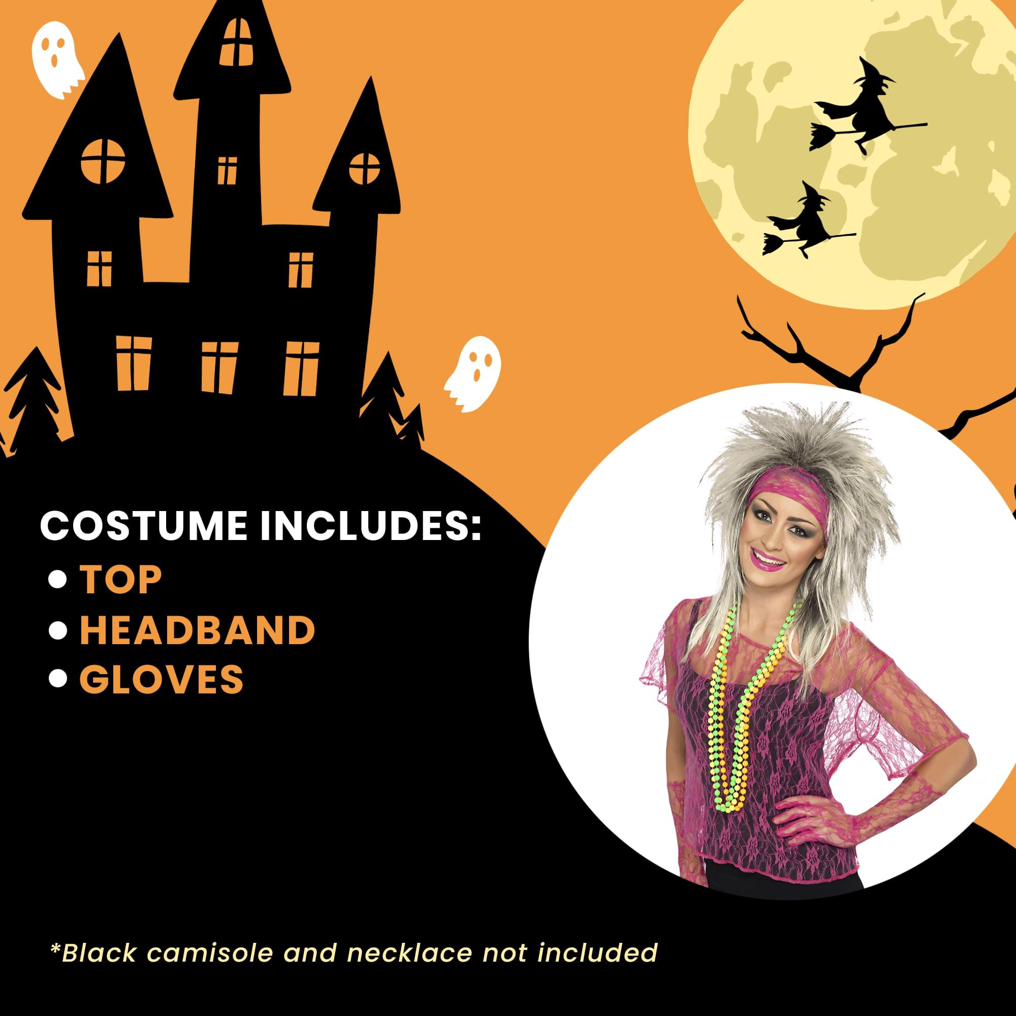 80s Lace Net Vest, Gloves & Headband Costume Accessory