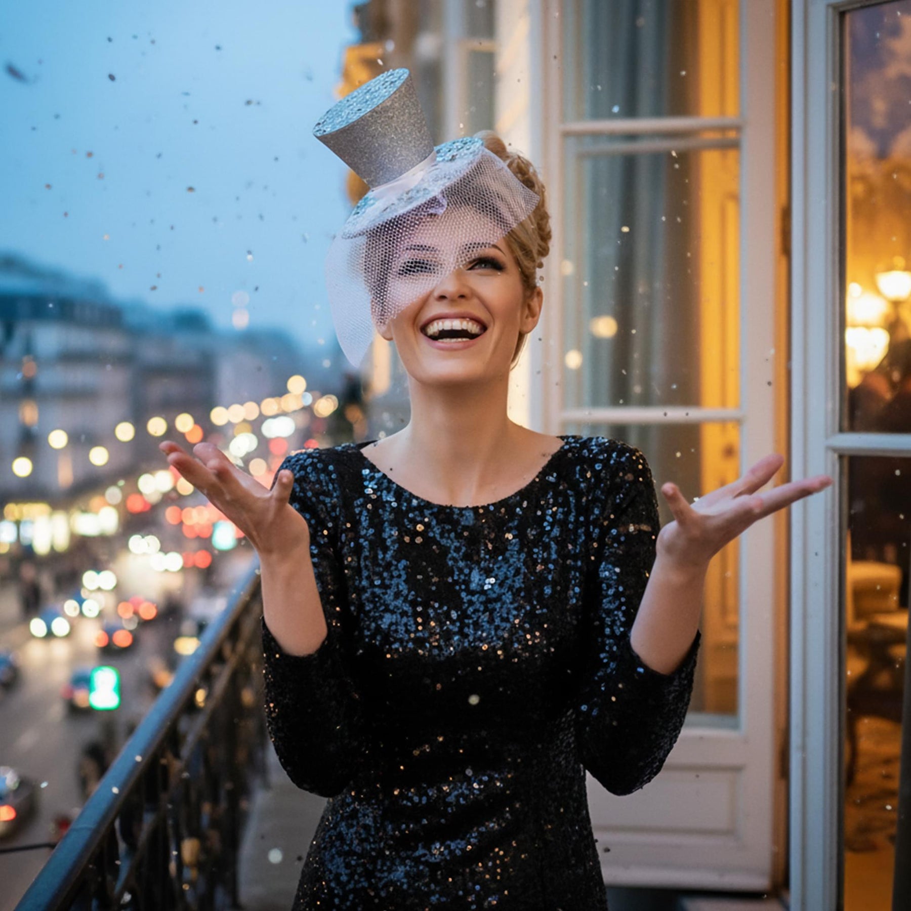 Silver Glitter Mini Top Hat Headband Costume Accessory