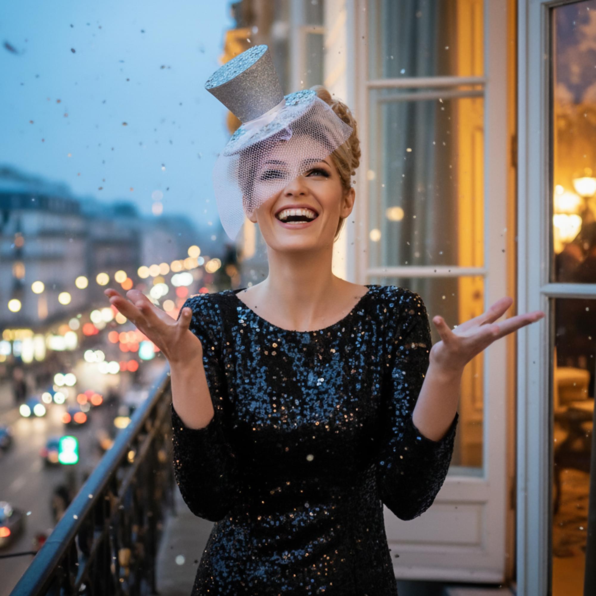 Silver Glitter Mini Top Hat Headband Costume Accessory