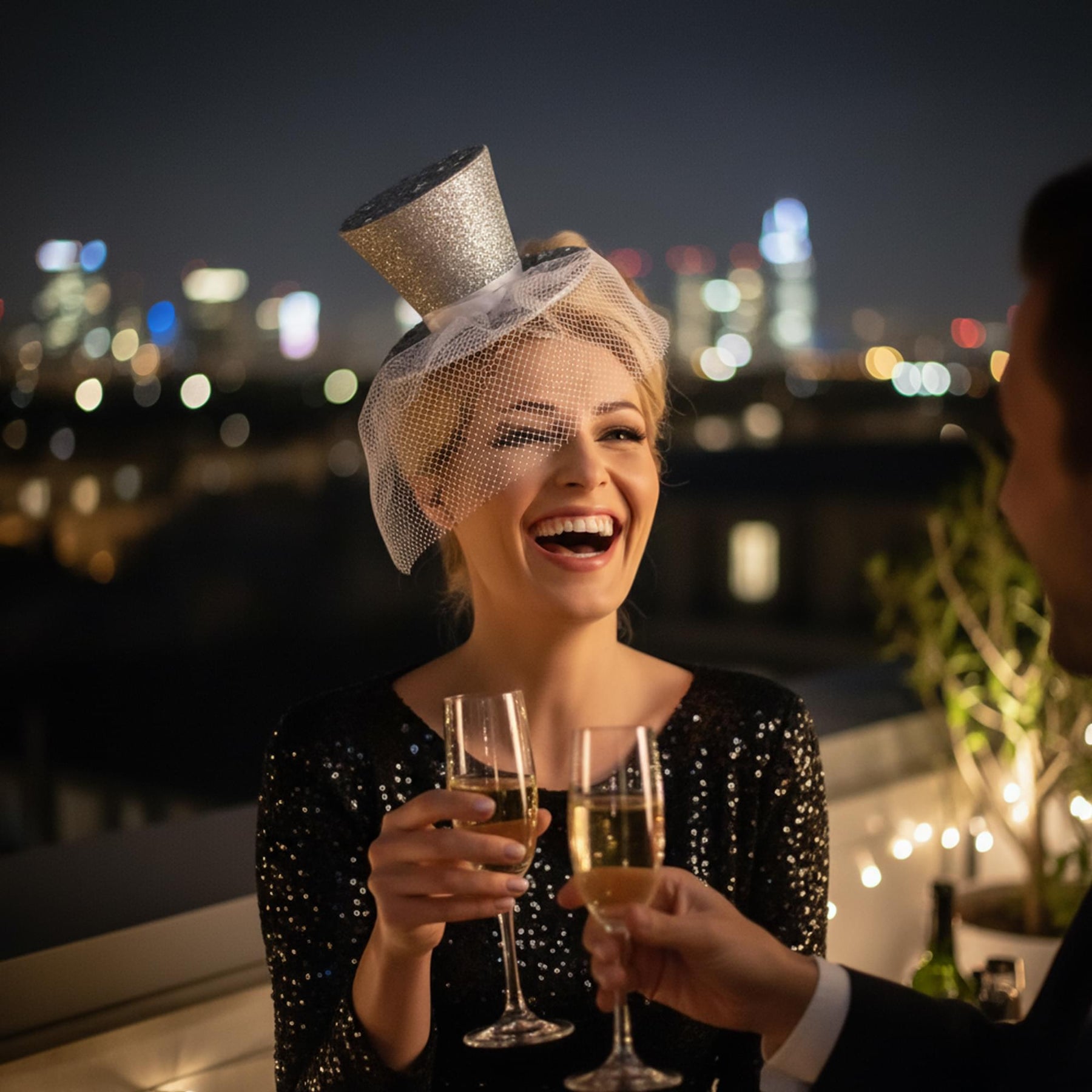 Silver Glitter Mini Top Hat Headband Costume Accessory