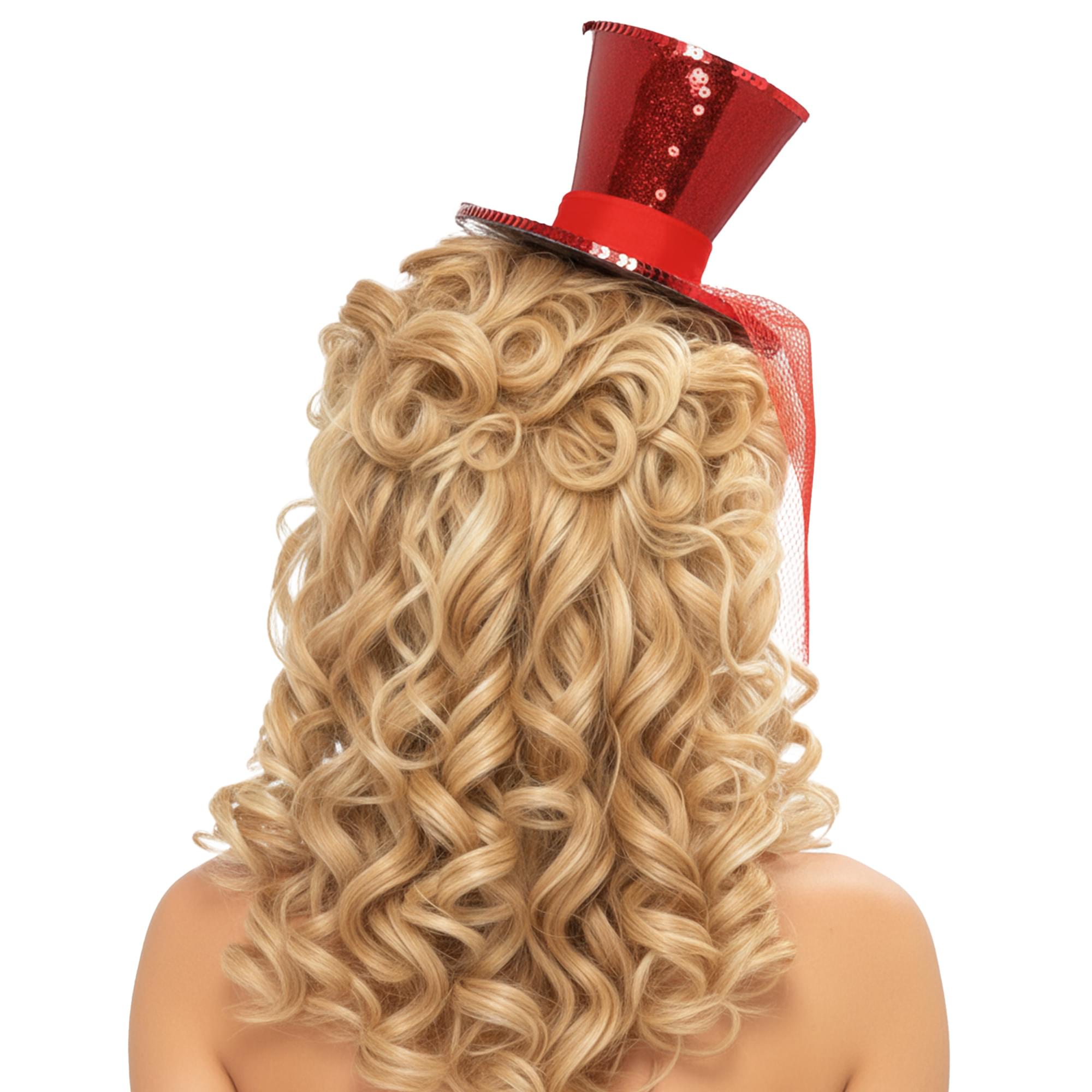 Red Glitter Mini Top Hat Headband Costume Accessory