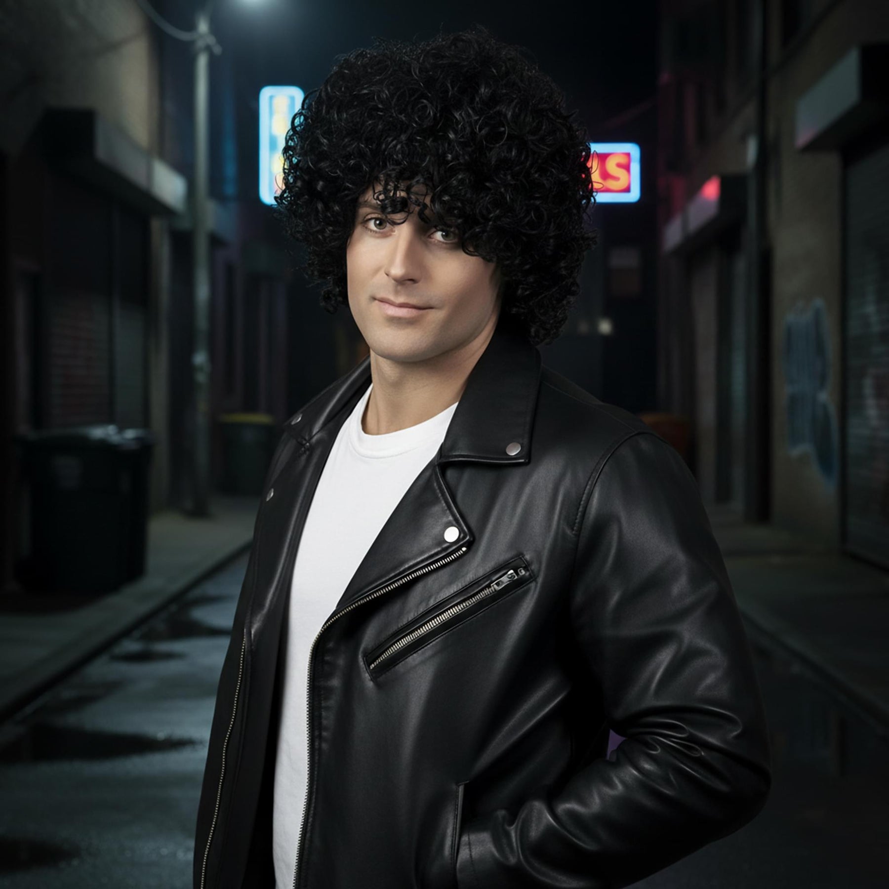 Wet Look Afro Black Wig Costume Accessory