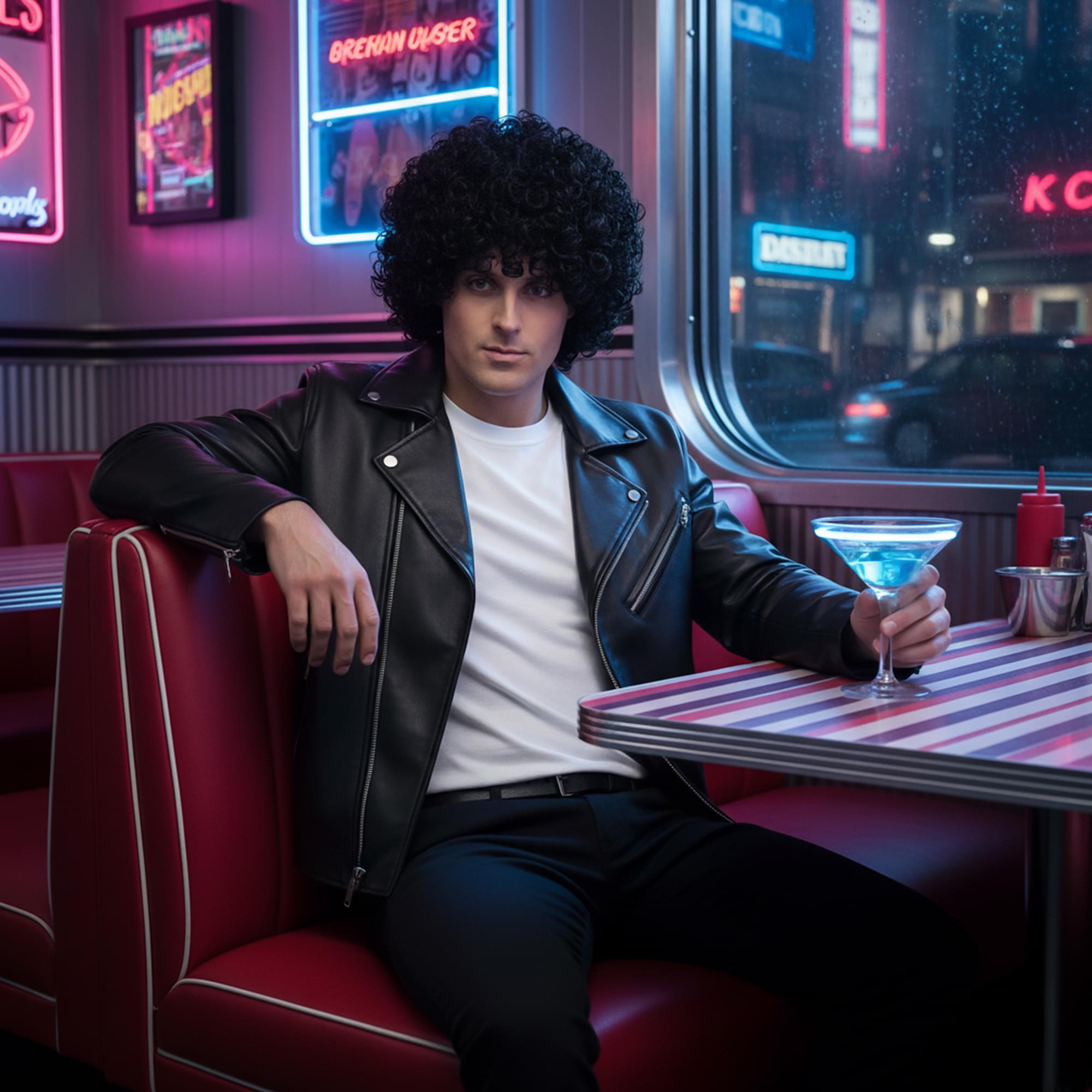 Wet Look Afro Black Wig Costume Accessory