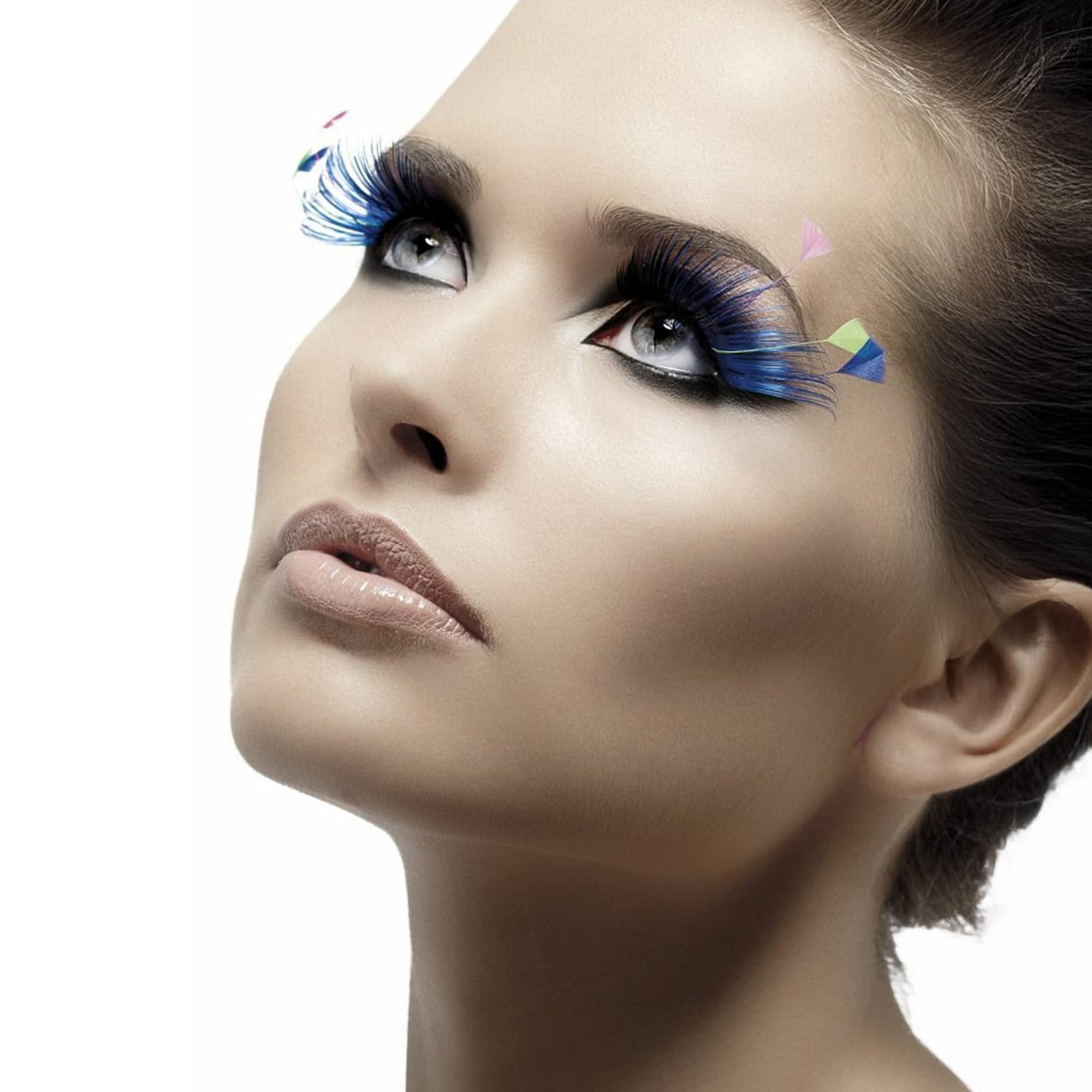 Blue Eyelashes with Neon Feathers Adult Costume