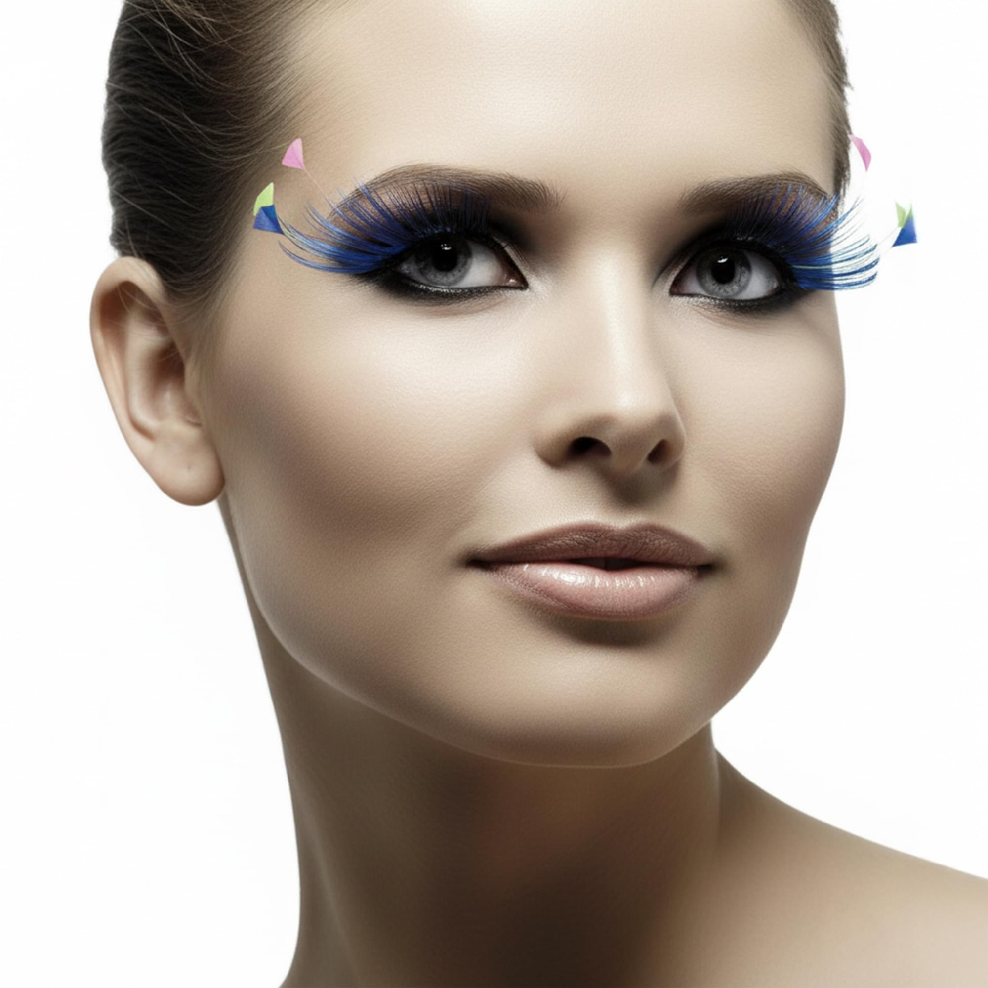 Blue Eyelashes with Neon Feathers Adult Costume