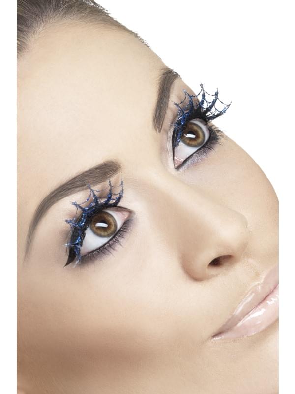 Spider Web Costume Eyelashes Adult: Blue Glitter