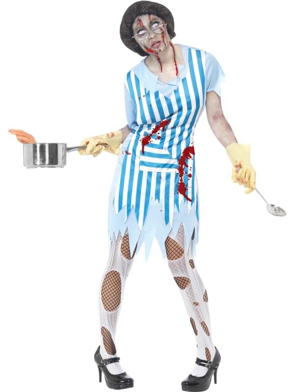 High School Horror Zombie Lunch Lady Costume Adult