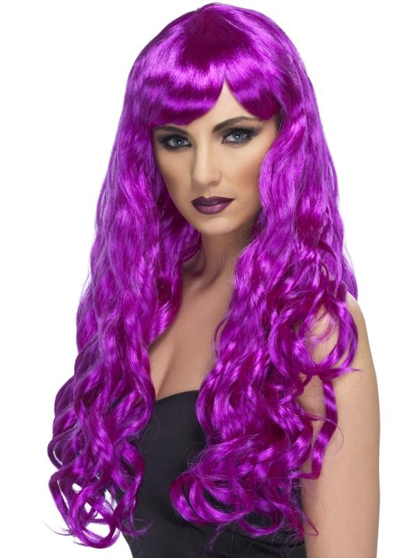 Desire Long Curly Costume Wig Adult Purple