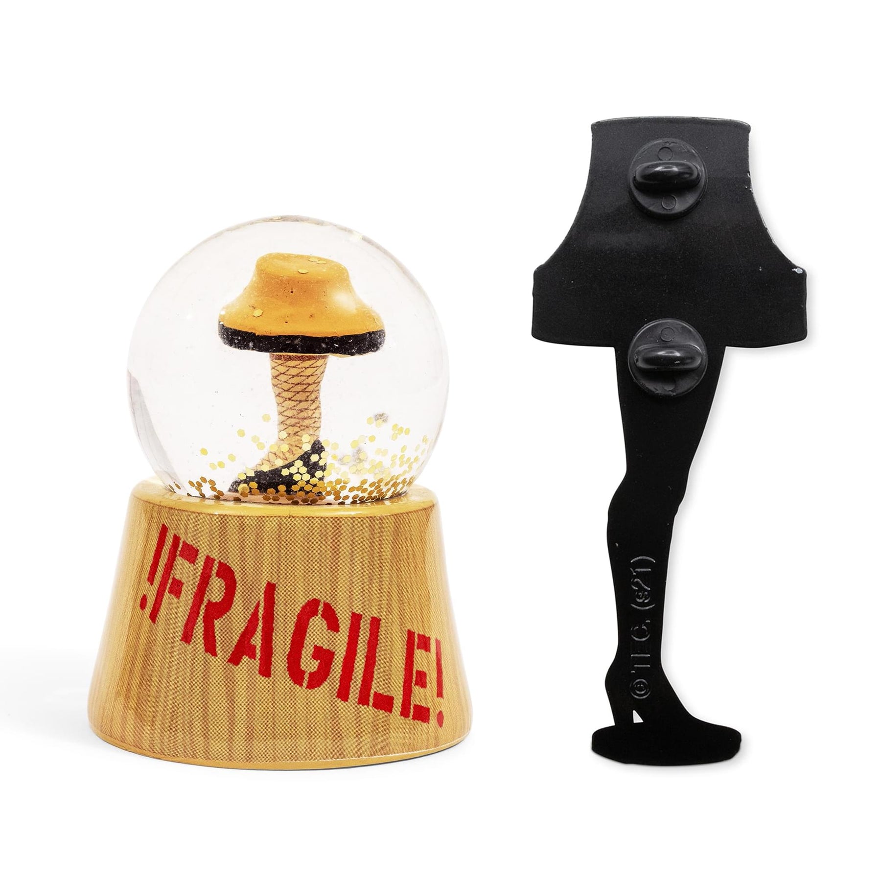 A Christmas Story Leg Lamp 3-Inch Mini Snow Globe and Enamel Pin Set