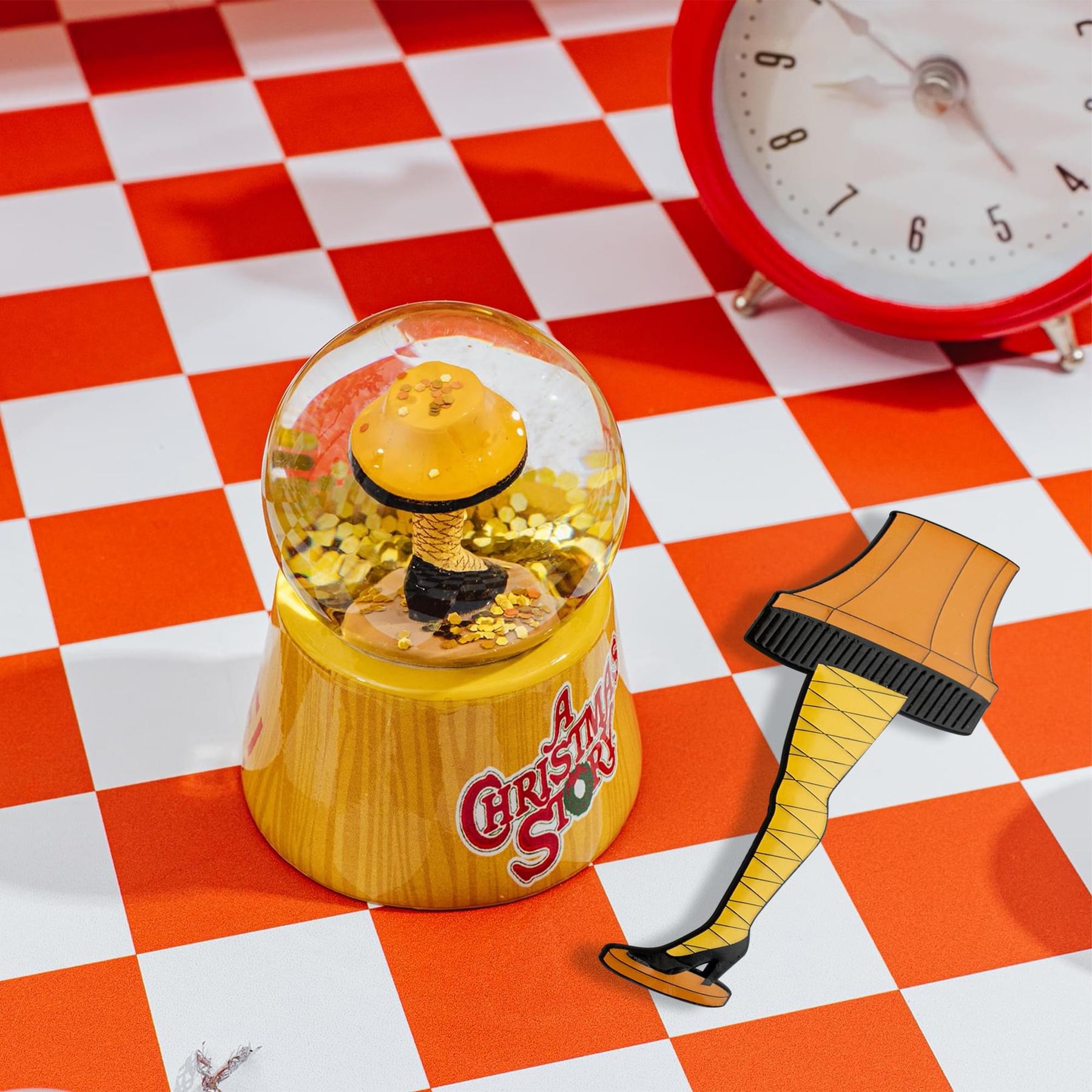 A Christmas Story Leg Lamp 3-Inch Mini Snow Globe and Enamel Pin Set