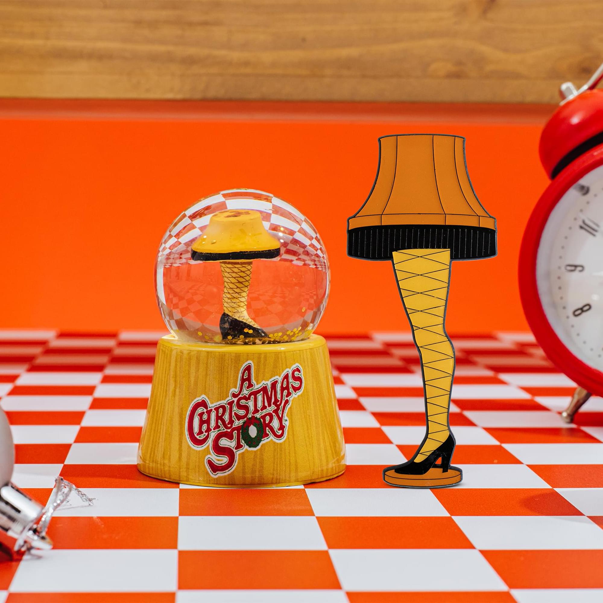 A Christmas Story Leg Lamp 3-Inch Mini Snow Globe and Enamel Pin Set