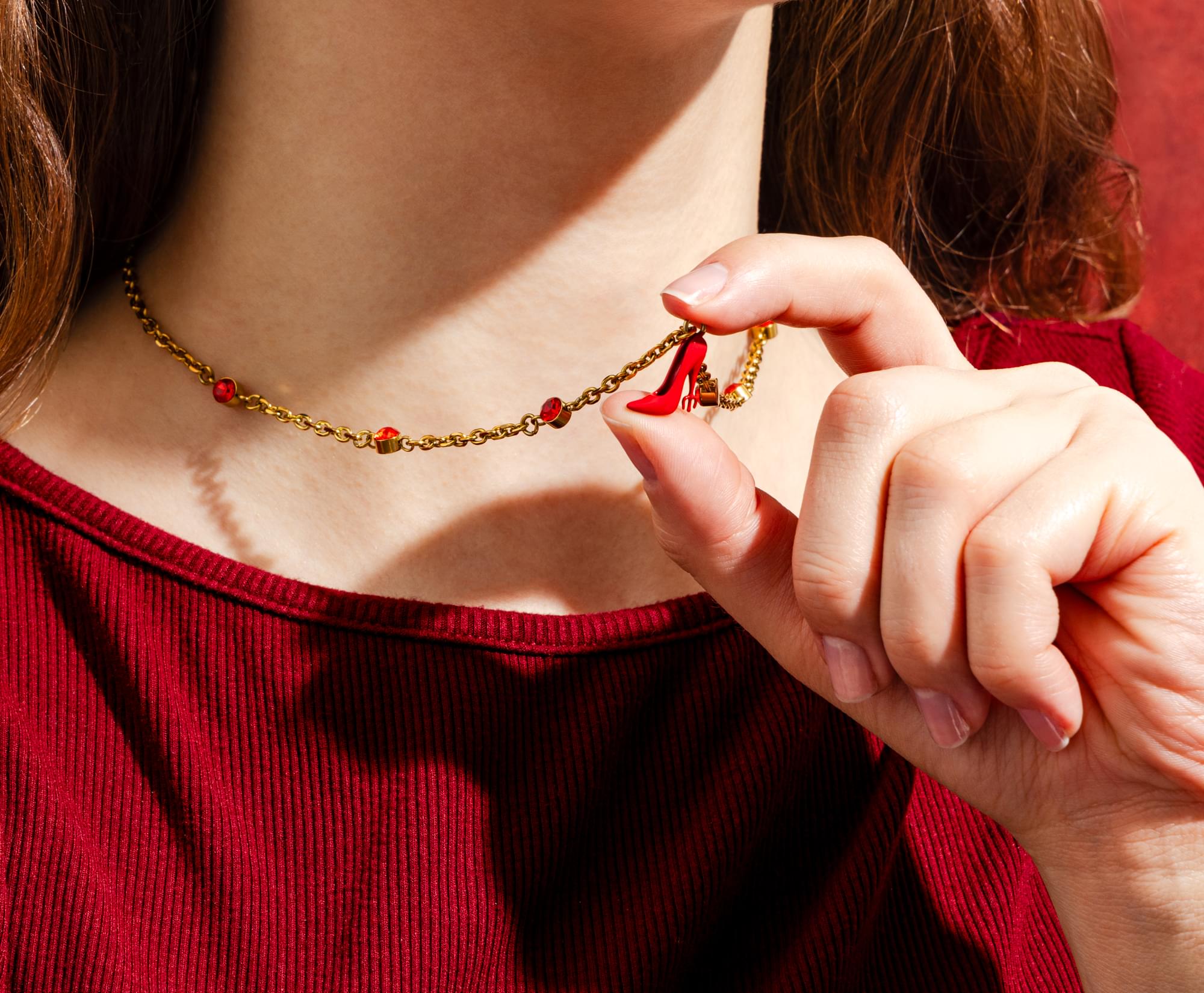 The Devil Wears Prada Red Pitchfork Stiletto Pendant Necklace With Gold-Tone Chain