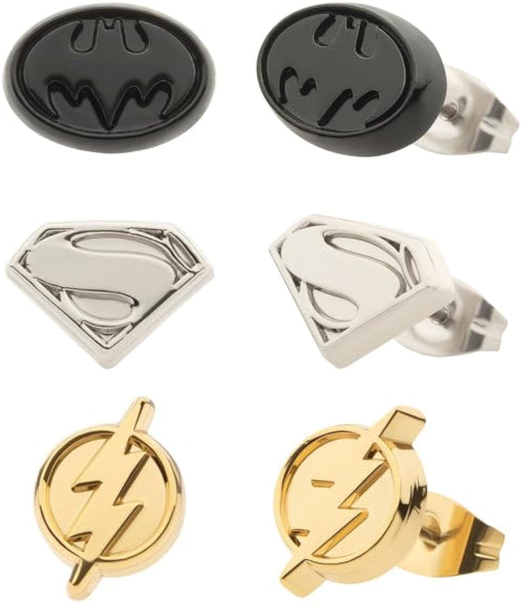 DC Comics The Flash, Batman and Super Girl Logo Earrings Set