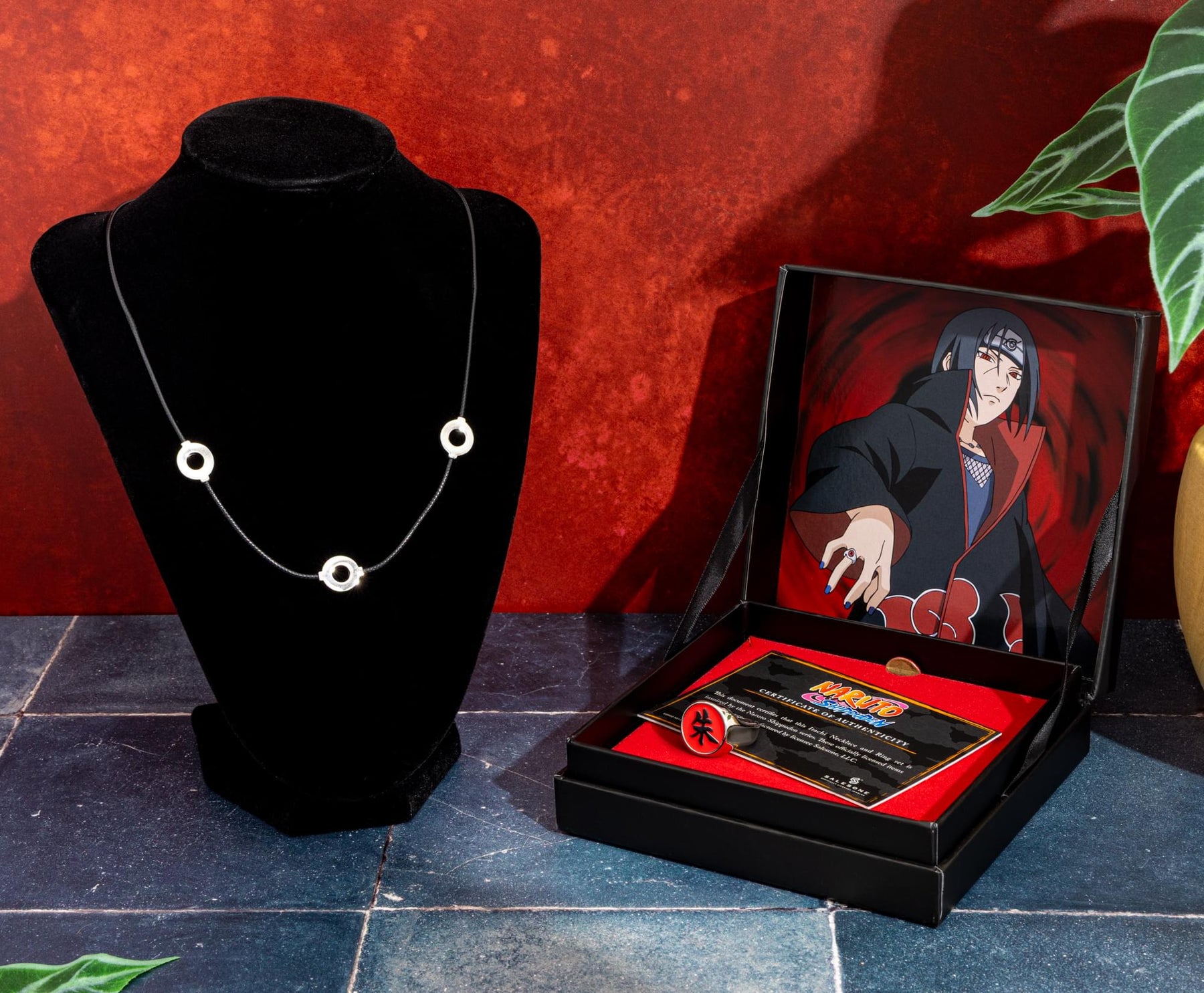 Naruto Itachi Uchiha Necklace and Ring Replica Collector's Box Set