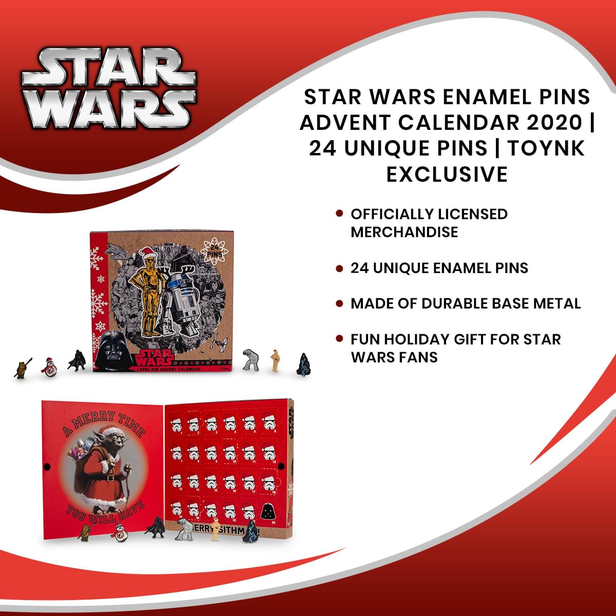 Star Wars Exclusive 2020 Advent Calendar | 21 Enamel Pins, 3 Buttons/Pins