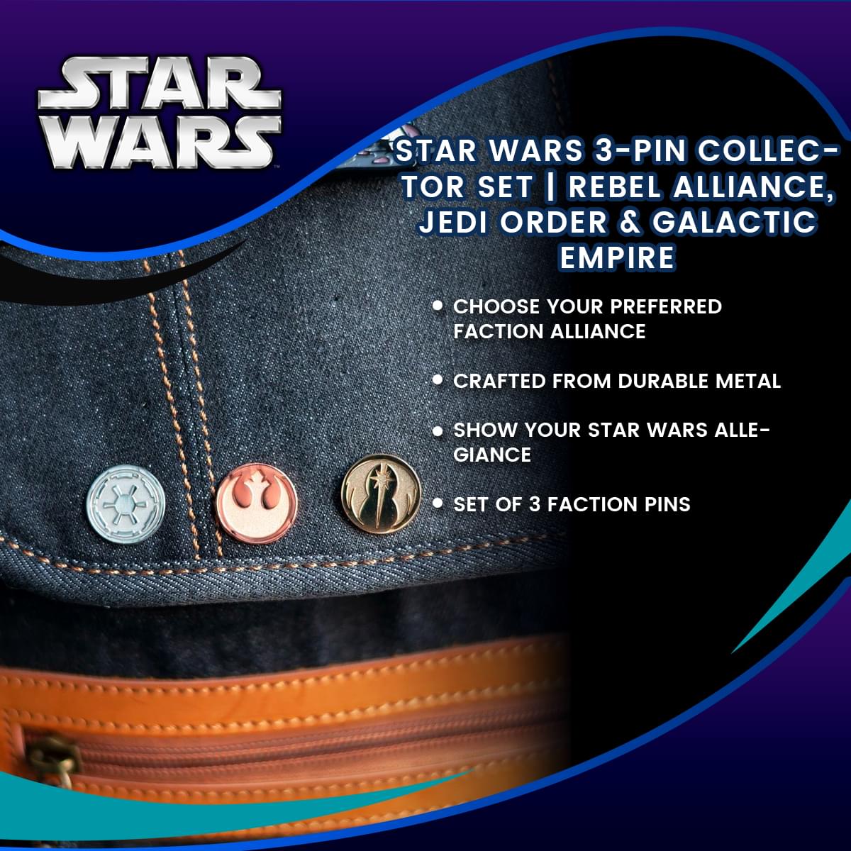 Star Wars 3-Pin Collector Set | Rebel Alliance, Jedi Order & Galactic Empire